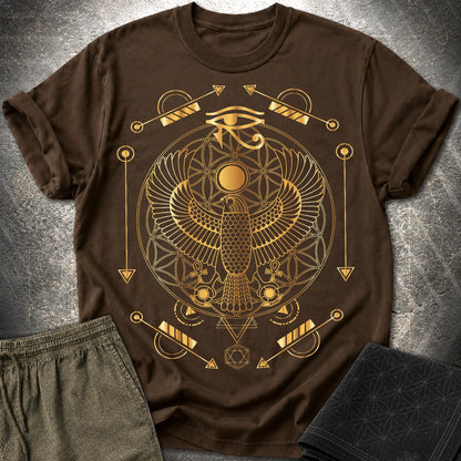 Falcon Flower Of Life Egypt T-Shirt - Falcon Flower Of Life Egypt T-Shirt - Dark Chocolate