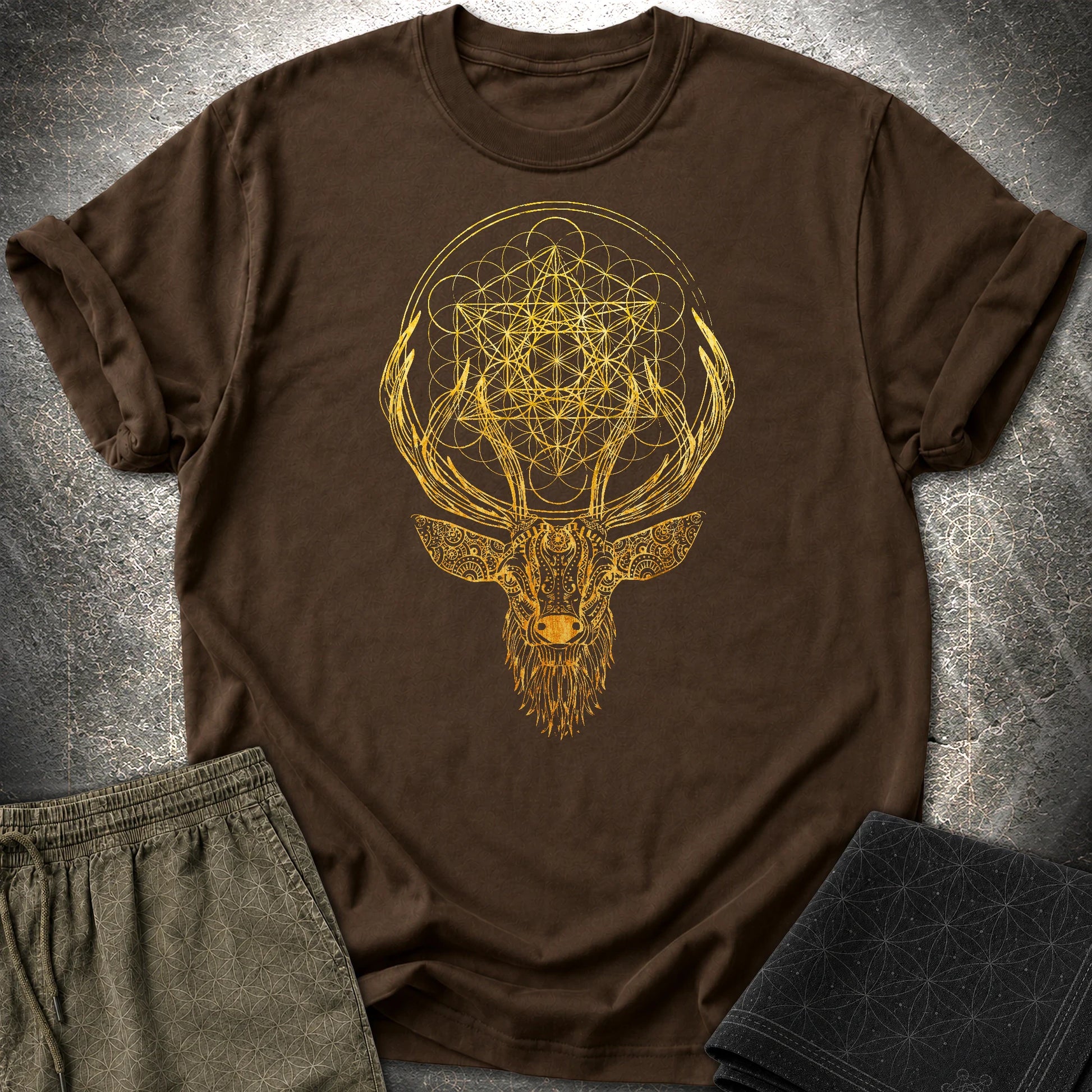 Metatron's Cube Deer T-Shirt - Metatron's Cube Deer T-Shirt - Dark Chocolate