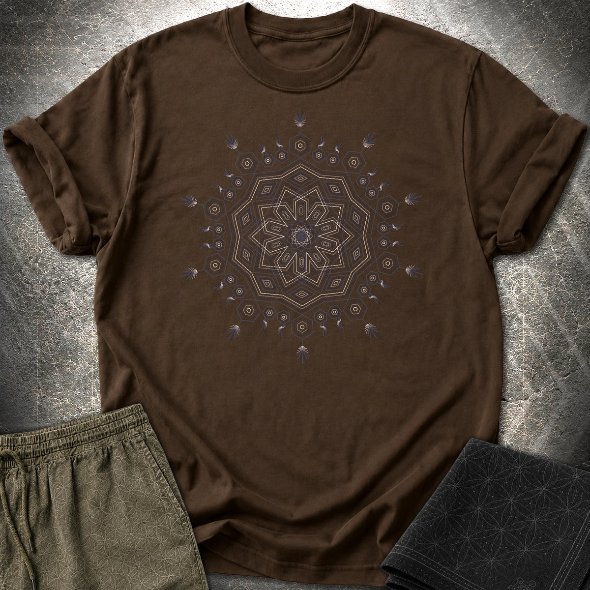 Sacred Geometry Mandala Boho Hippie Psychedelic Unisex T-Shirt - Sacred Geometry Mandala Boho Hippie Psychedelic Unisex T-Shirt - Dark Chocolate