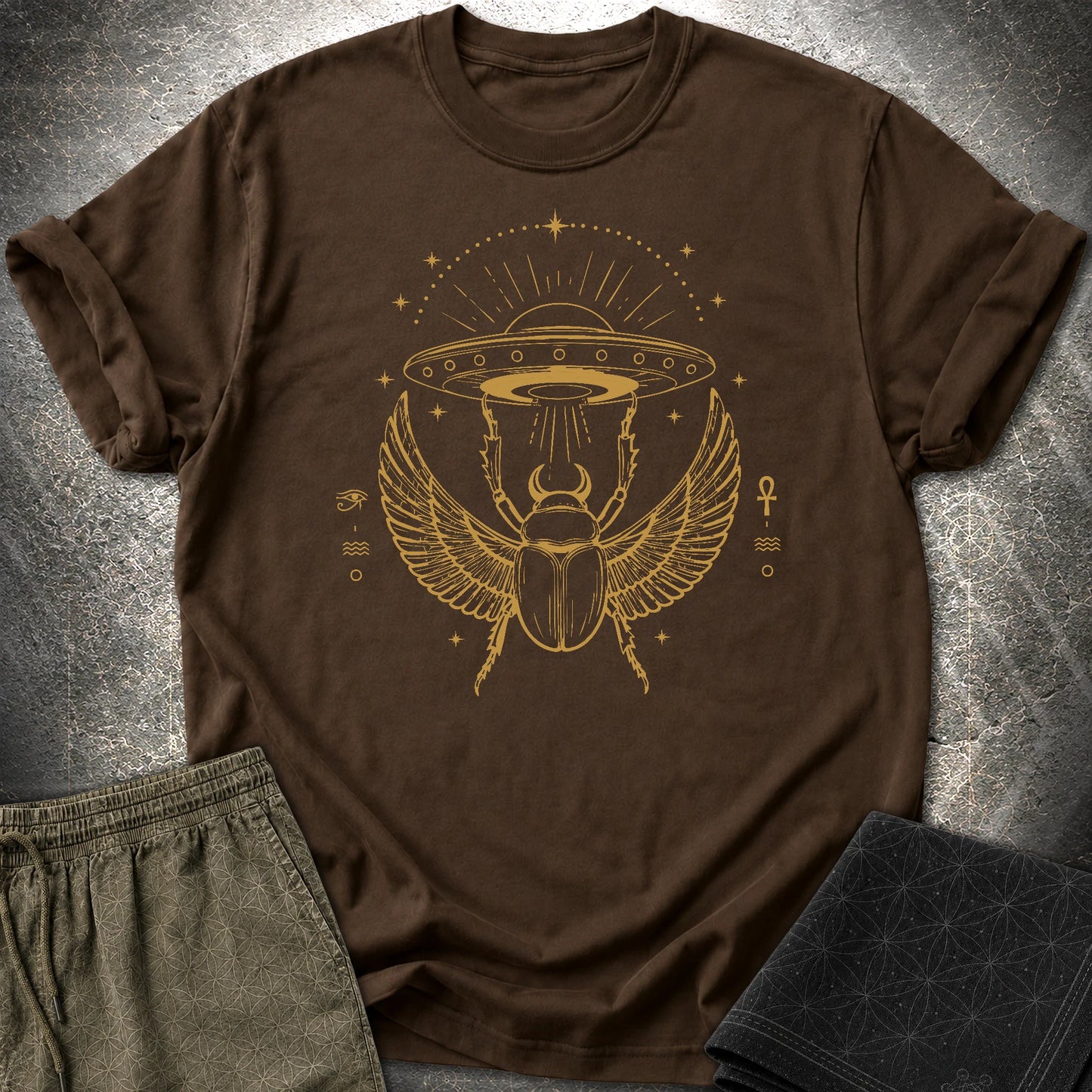 Celestial Scarab Beneath the Starship - Celestial Scarab Beneath the Starship T-Shirt - Dark Chocolate