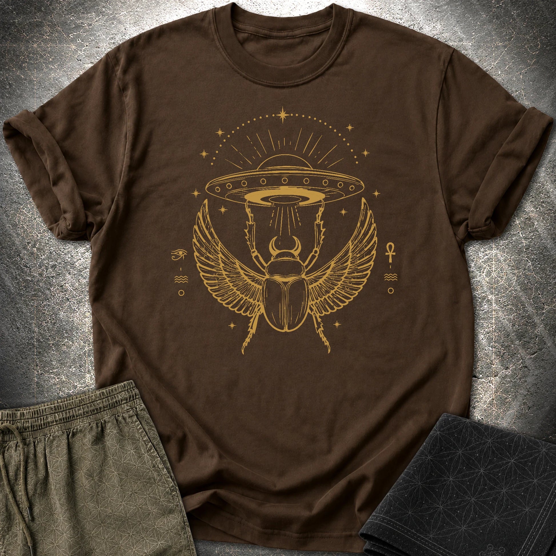 Celestial Scarab Beneath the Starship - Celestial Scarab Beneath the Starship T-Shirt - Dark Chocolate