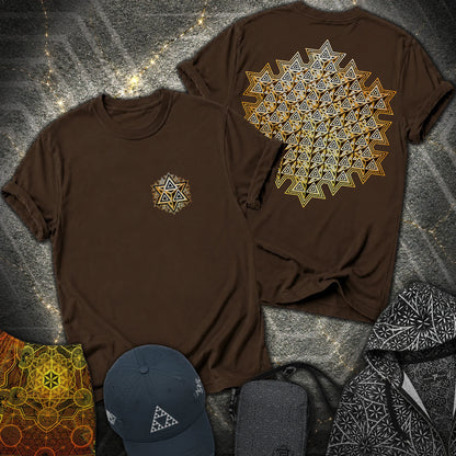 Sacred Gold Merkaba 2 Sided T-Shirt - Sacred Gold Merkaba 2 Sided T-Shirt - Dark Chocolate