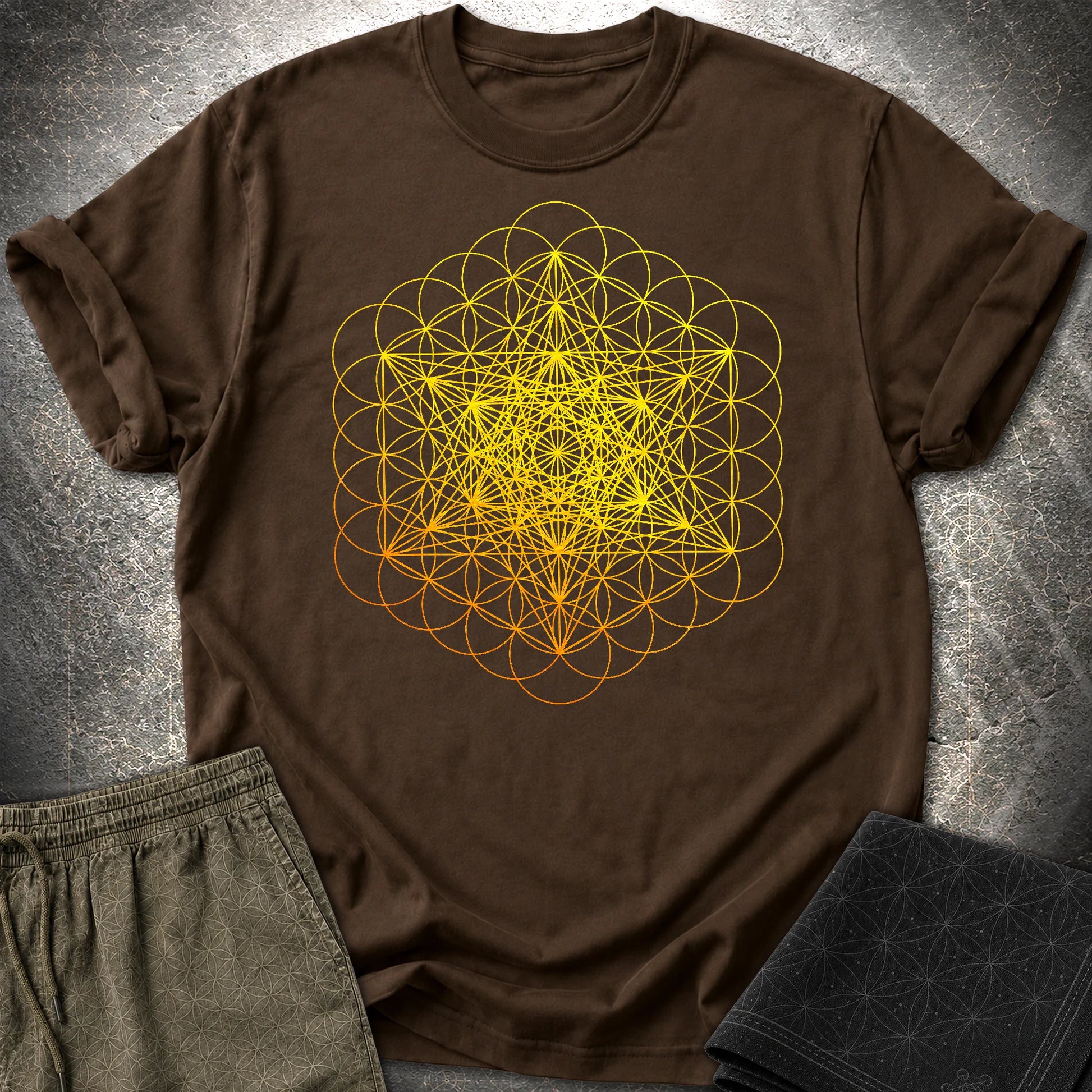 Metatron's Cube on Flower Of Life T-Shirt - Metatron's Cube on Flower Of Life T-Shirt - Dark Chocolate