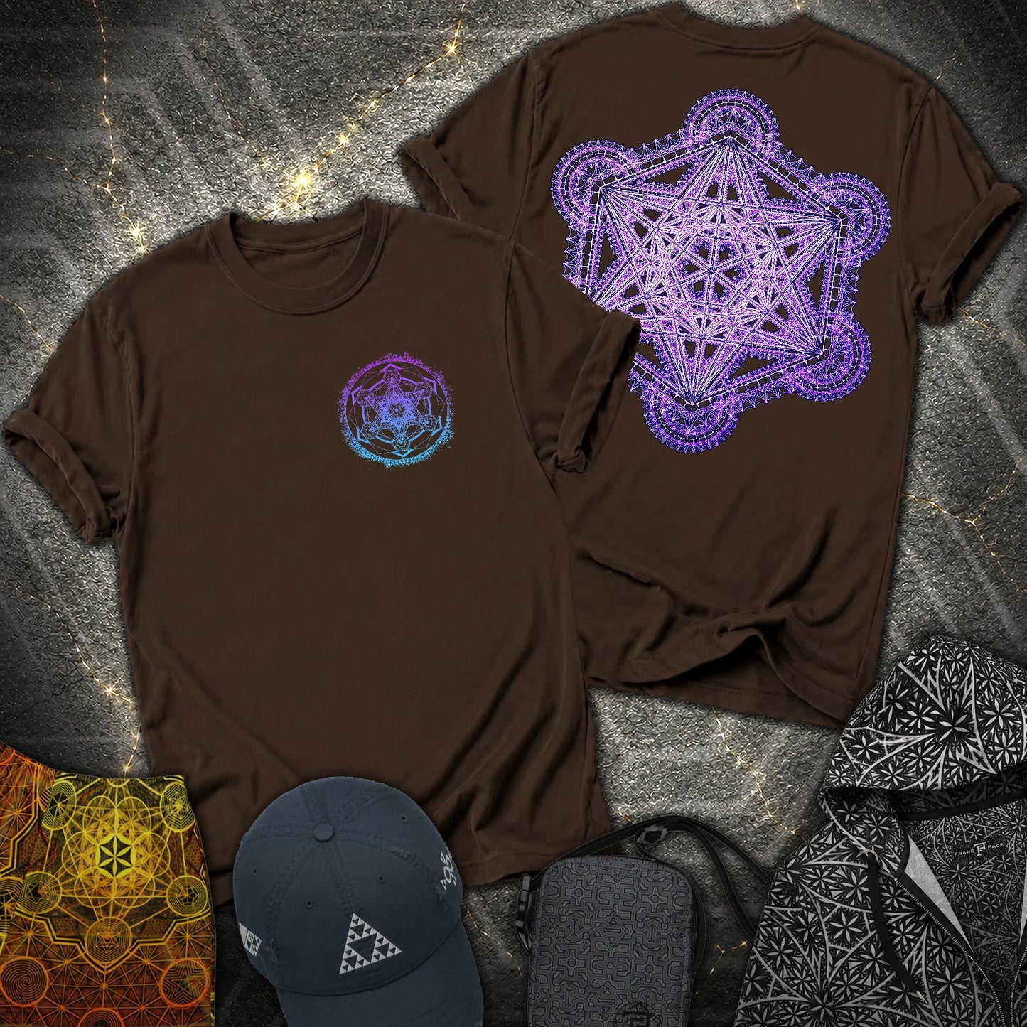 Intricate Metatron's Cube 2 Sided T-Shirt - Intricate Metatron's Cube 2 Sided T-Shirt - Dark Chocolate