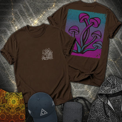Mushroom Pattern 2 Sided T-Shirt - Mushroom Pattern 2 Sided T-Shirt - Dark Chocolate