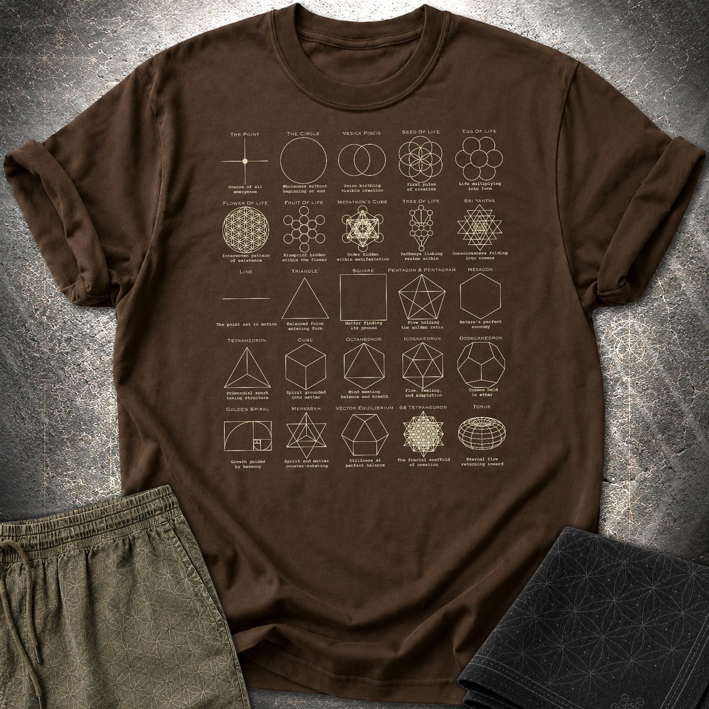 Sacred Geometry Figures T-Shirt - Sacred Geometry Figures T-Shirt - Dark Chocolate