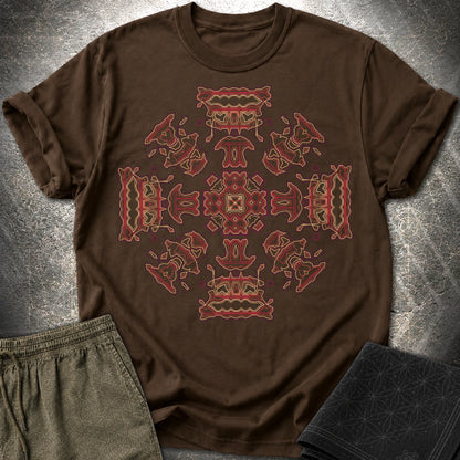 Shamanic Faces Geometric T-Shirt - Shamanic Faces Geometric T-Shirt - Dark Chocolate