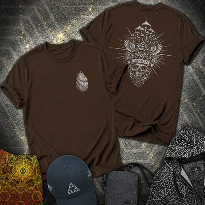 Mushroom Awakening 2 Sided T-Shirt - Mushroom Awakening 2 Sided T-Shirt - Dark Chocolate