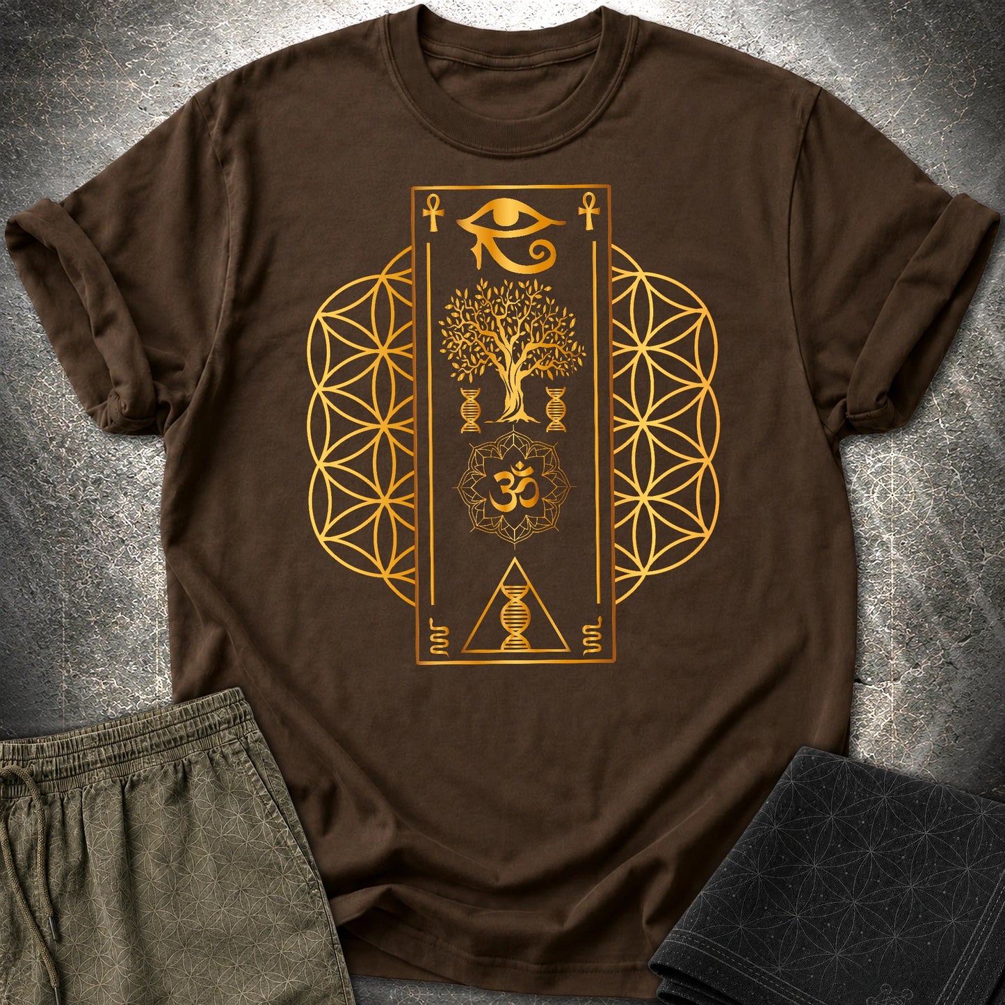 Flower Of Life Horus Egypt T-Shirt - Flower Of Life Horus Egypt T-Shirt - Dark Chocolate