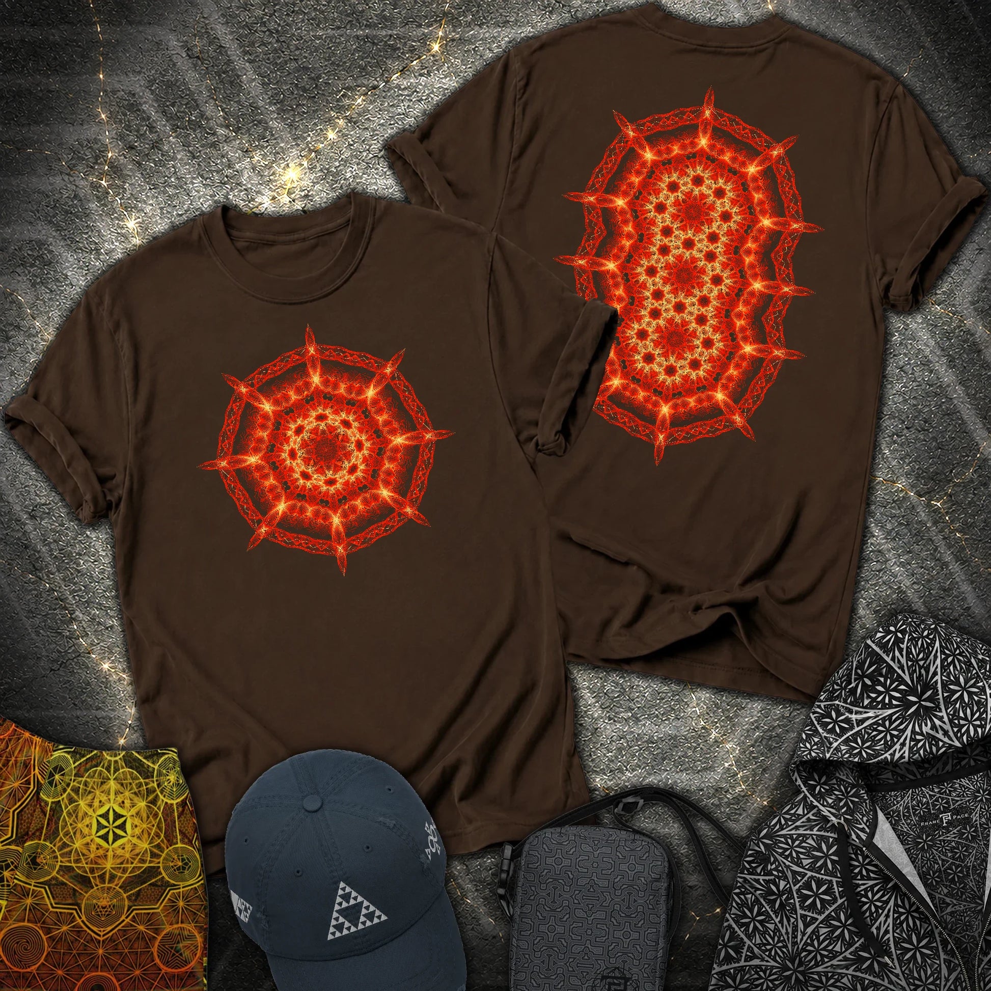Radiant Geometry Portal Mandala 2 Sided T-Shirt - Radiant Geometry Portal Mandala 2 Sided T-Shirt - Dark Chocolate
