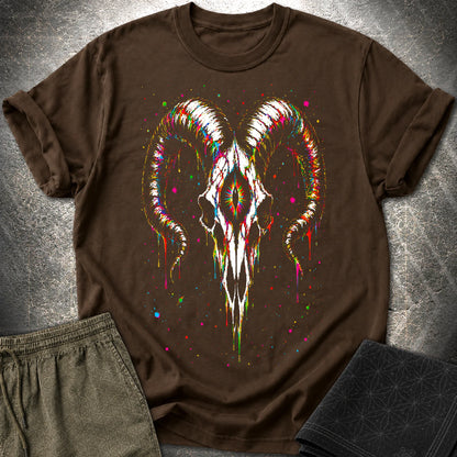 Psychedelic Ram Skull T-Shirt, Colorful Occult Skull Shirt, Trippy Gothic Festival Graphic Tee - Psychedelic Ram Skull T-Shirt, Colorful Occult Skull Shirt, Trippy Gothic Festival Graphic Tee - Dark Chocolate