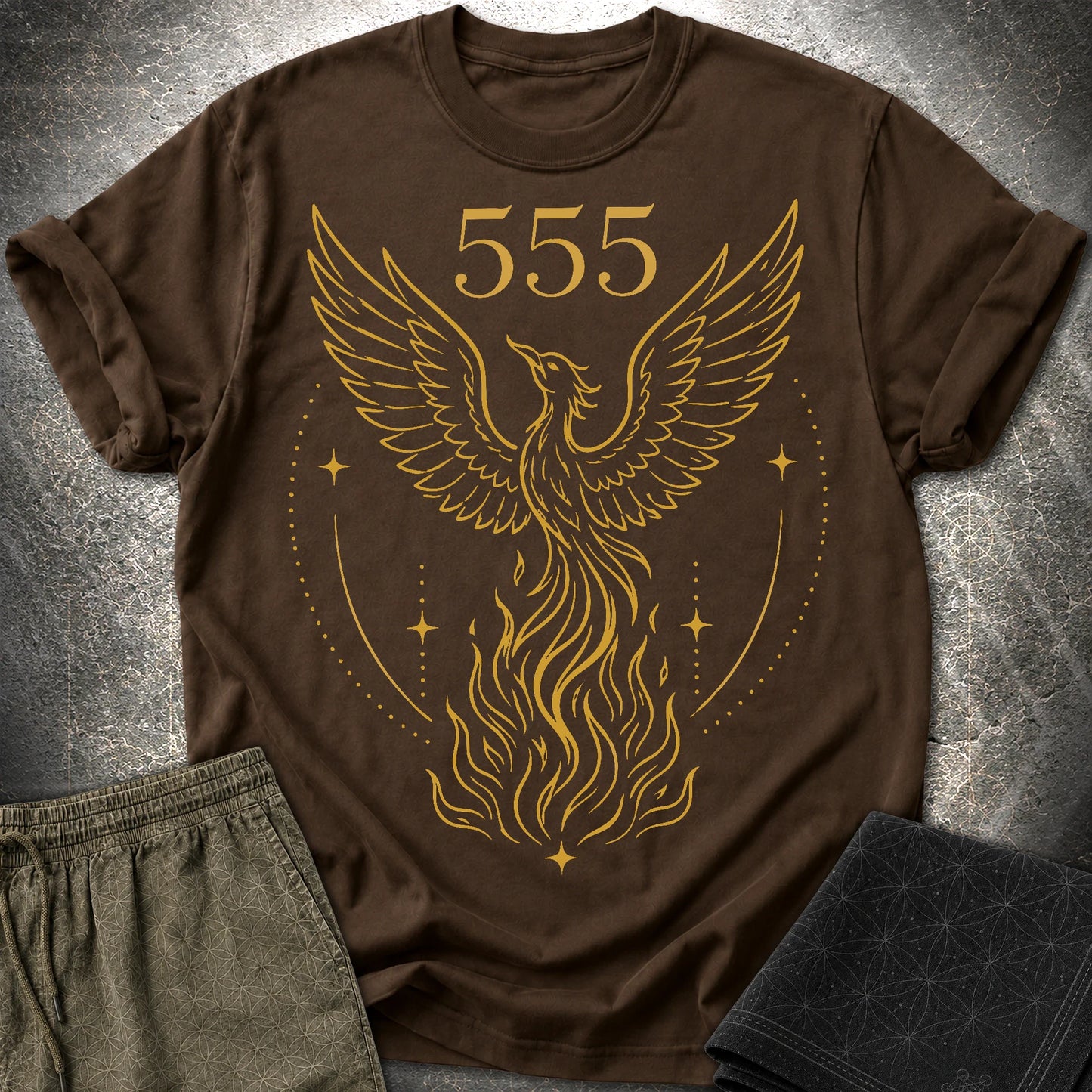 555 Angel Number Rebirth T-Shirt - 555 Angel Number Rebirth T-Shirt - Dark Chocolate