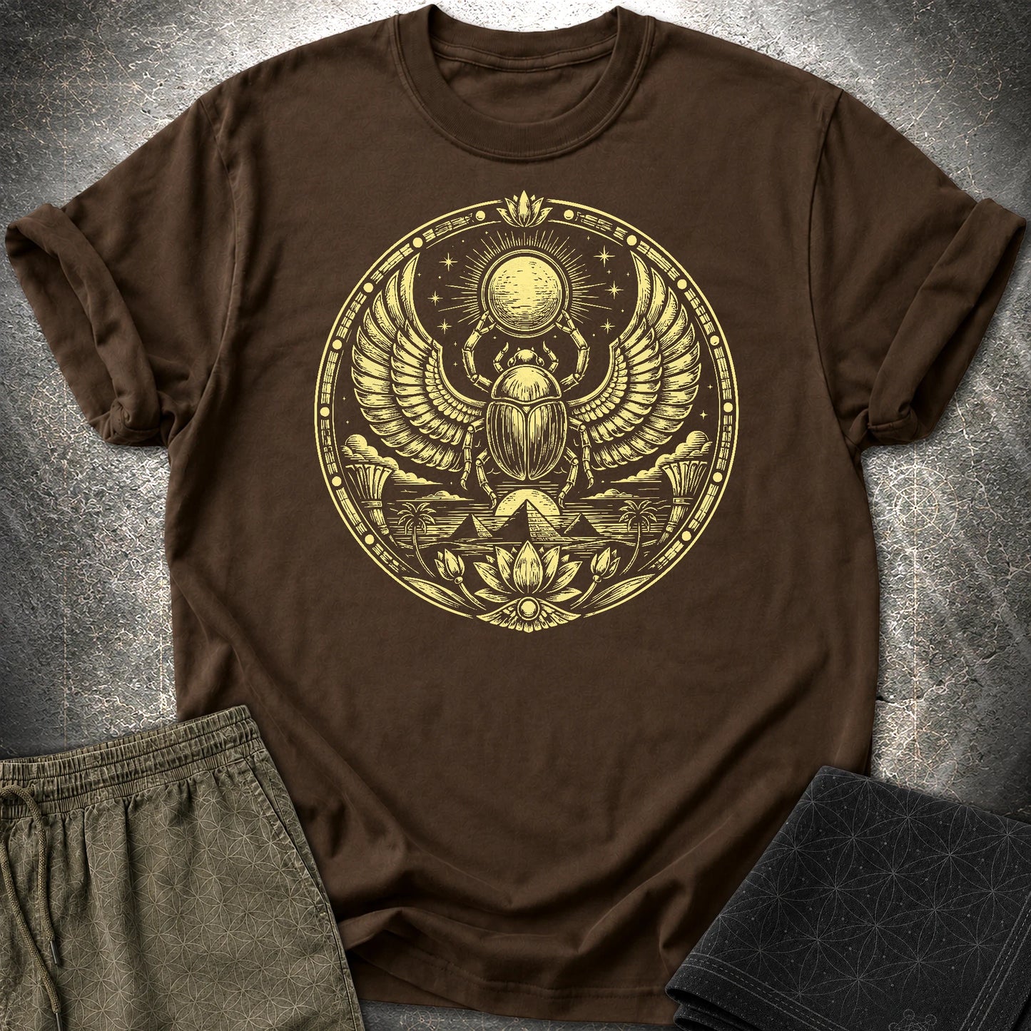 Winged Scarab of the Sun - Winged Scarab of the Sun T-Shirt - Dark Chocolate