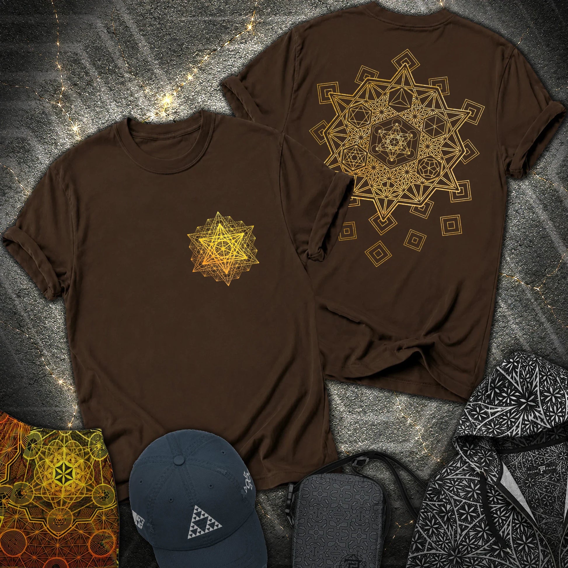 Metatron Platonic Solids 2 Sided T-Shirt - Metatron Platonic Solids 2 Sided T-Shirt - Dark Chocolate