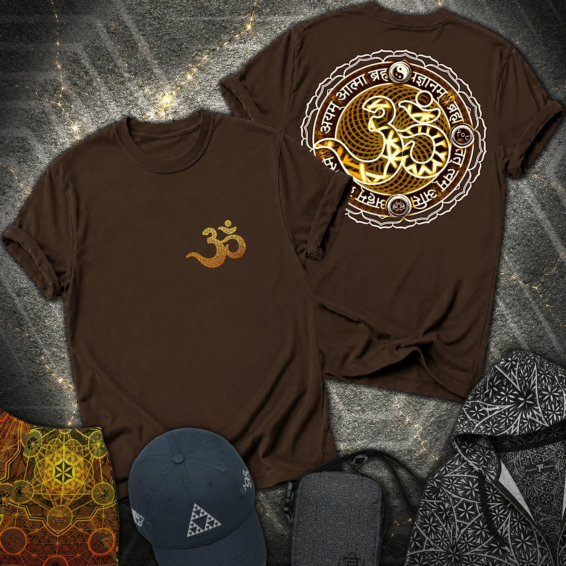 Ohm Sanskrit Scriptures 2 Sided T-Shirt - Ohm Sanskrit Scriptures 2 Sided T-Shirt - Dark Chocolate