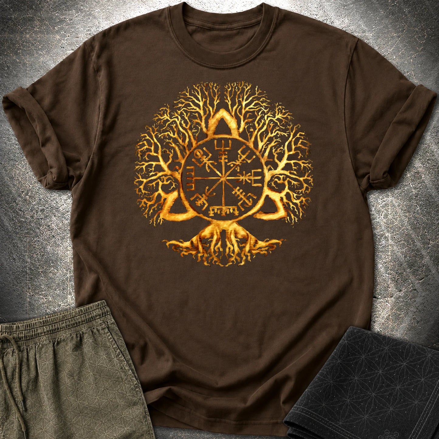 Vegvisir Tree Of Life T-Shirt - Vegvisir Tree Of Life T-Shirt - Dark Chocolate