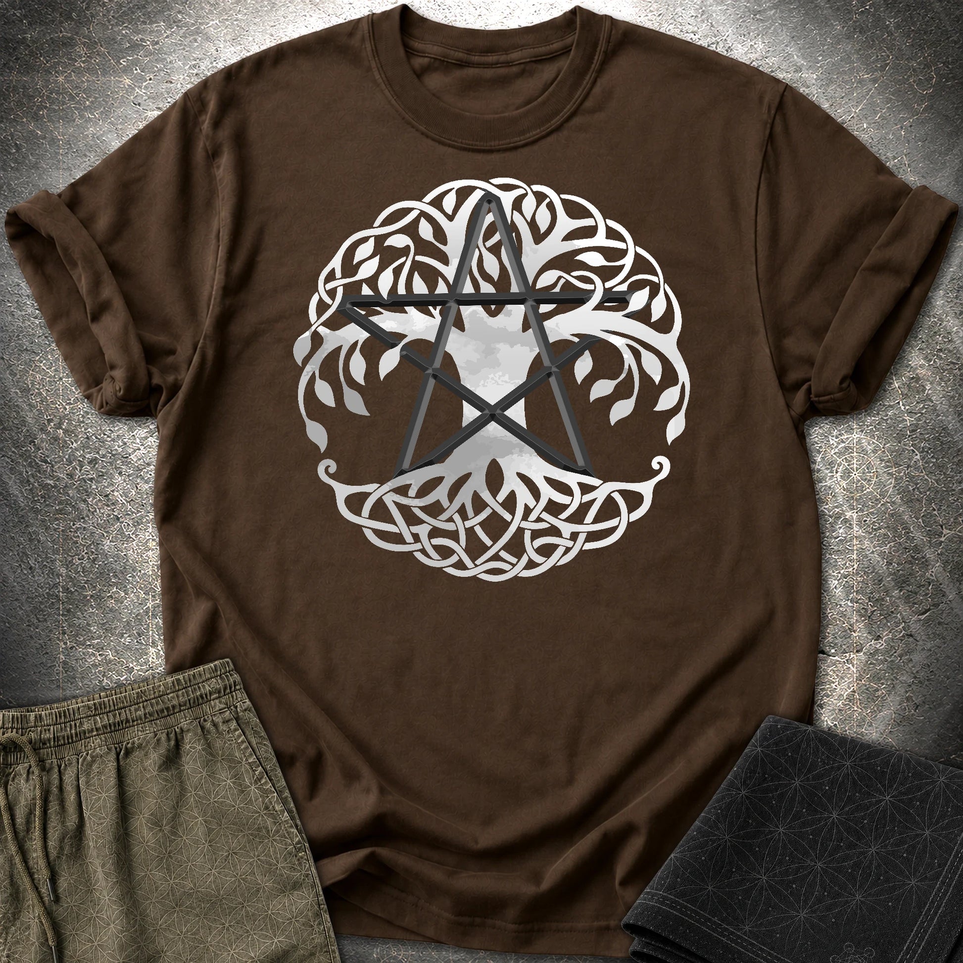 Pagan Celtic Tree Wicca T-Shirt - Pagan Celtic Tree Wicca T-Shirt - Dark Chocolate