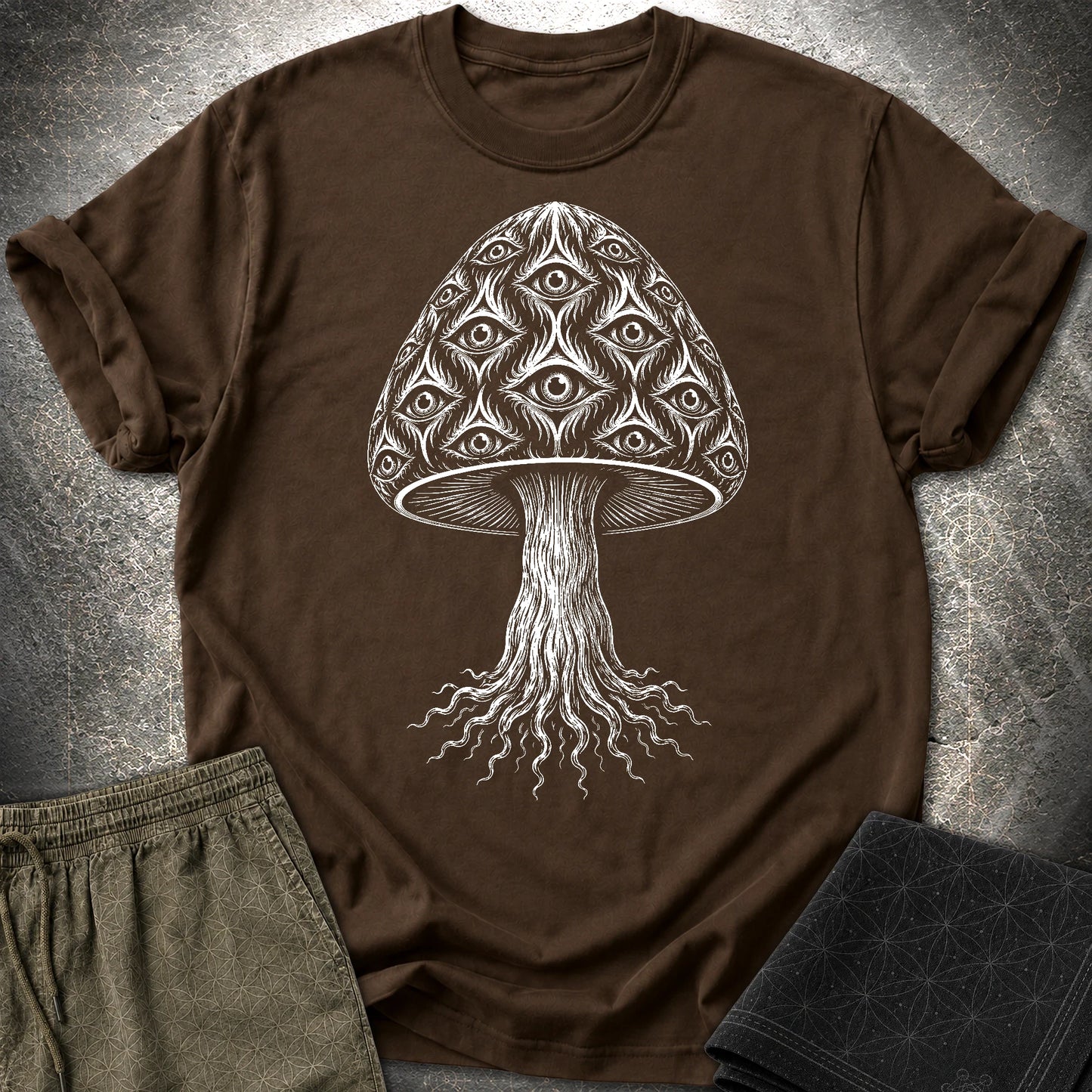 All-Seeing Mushroom - All-Seeing Mushroom T-Shirt - Dark Chocolate