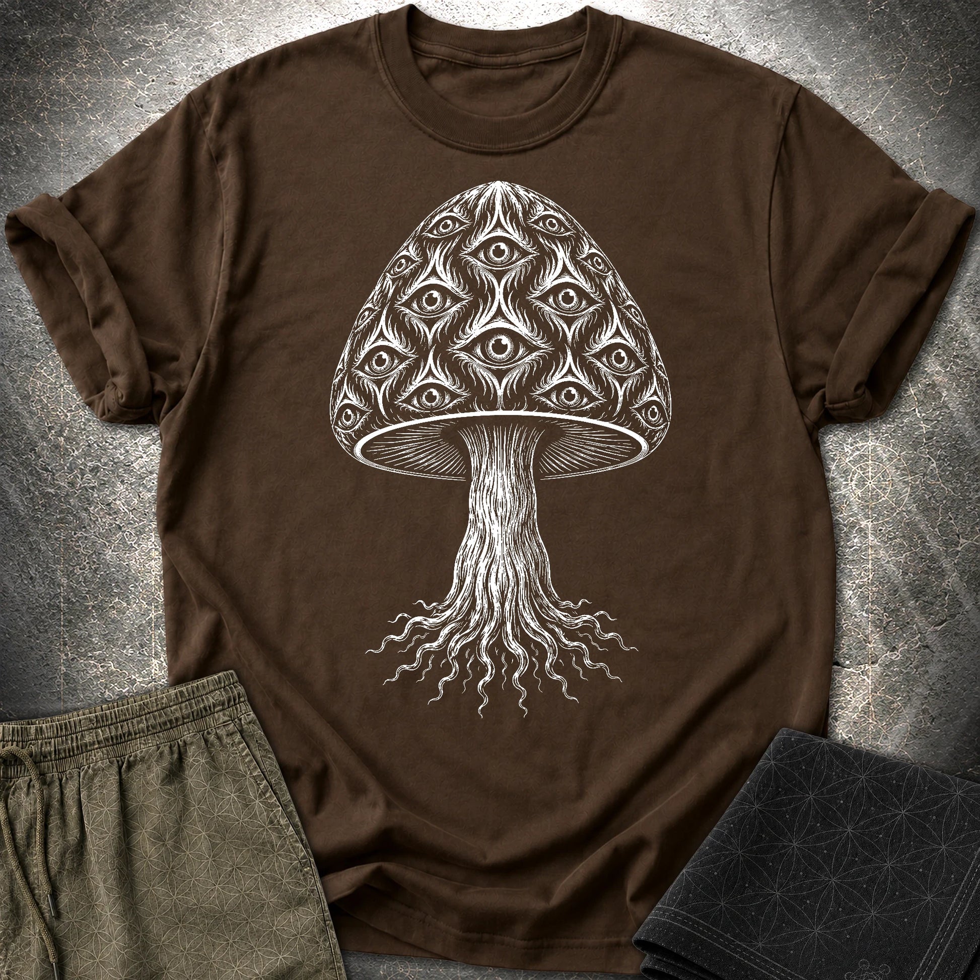 All-Seeing Mushroom - All-Seeing Mushroom T-Shirt - Dark Chocolate