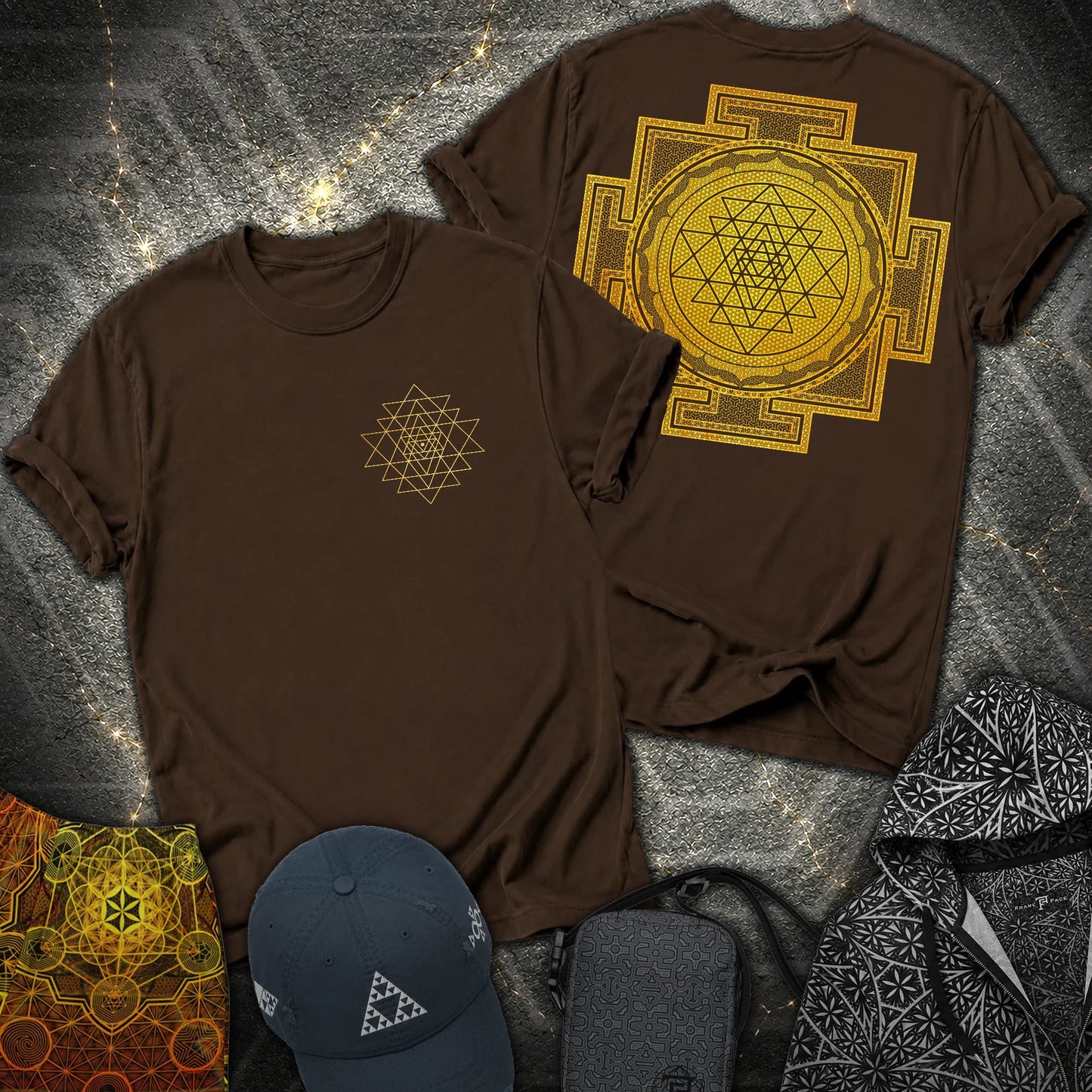Sri Yantra Patterns 2 Sided T-Shirt - Sri Yantra Patterns 2 Sided T-Shirt - Dark Chocolate