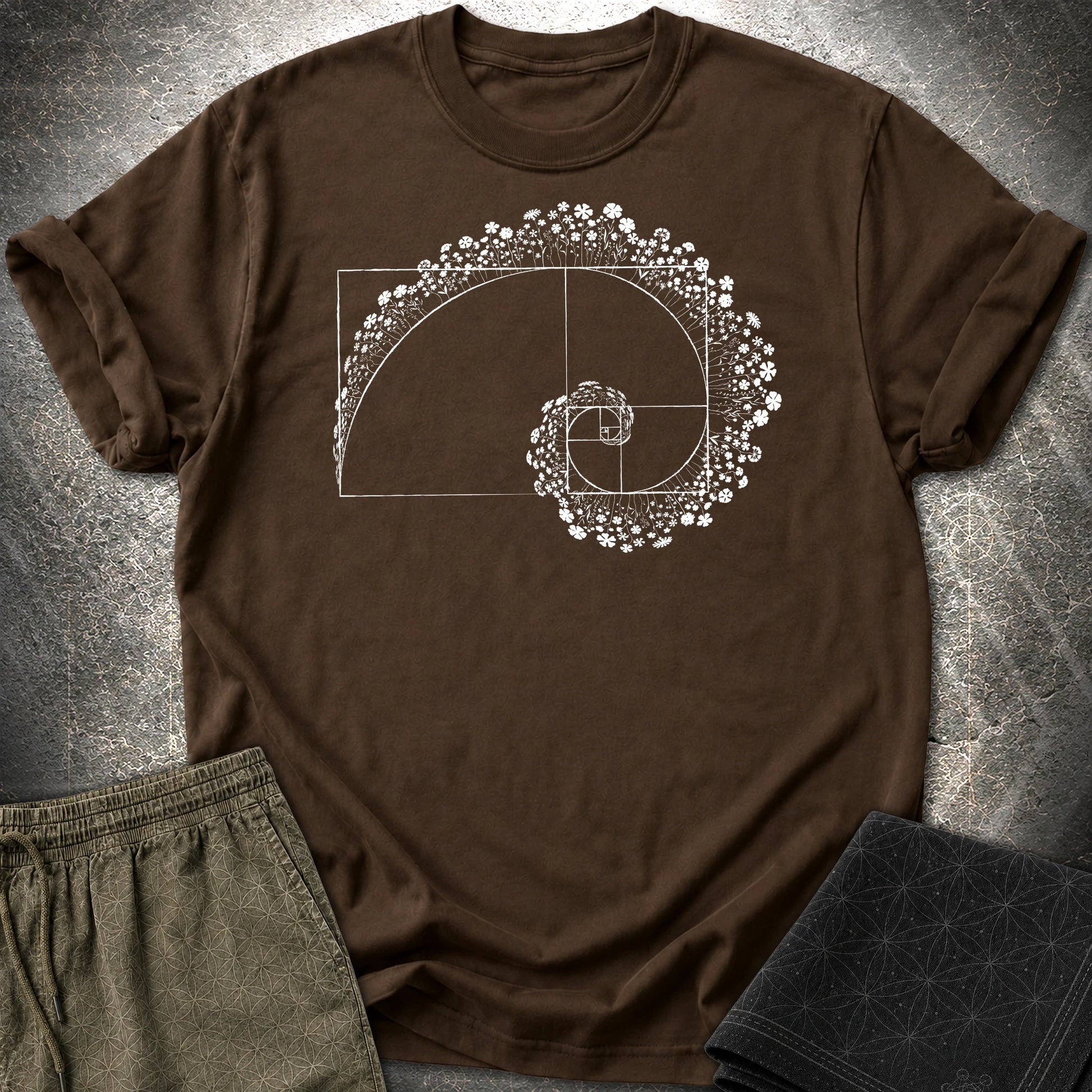 Golden Ratio Flower Spiral T-Shirt - Golden Ratio Flower Spiral T-Shirt - Dark Chocolate