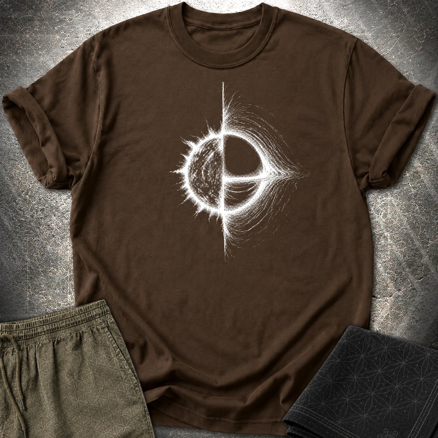 Cosmic Duality T-Shirt, Star and Black Hole Shirt, Space Symbol Graphic Tee - Cosmic Duality T-Shirt, Star and Black Hole Shirt, Space Symbol Graphic Tee - Dark Chocolate