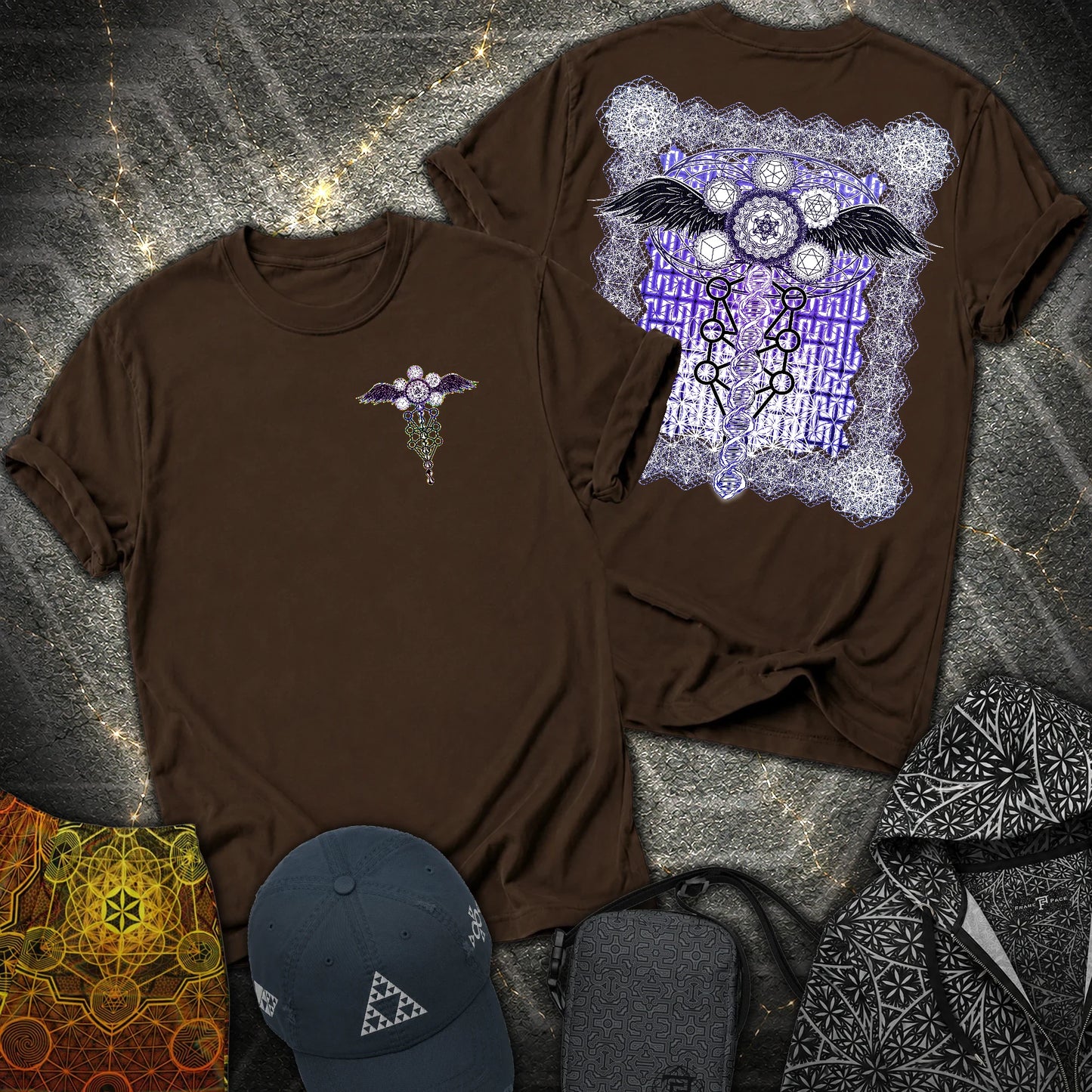 Winged Metatron DNA 2 Sided T-Shirt - Winged Metatron DNA 2 Sided T-Shirt - Dark Chocolate