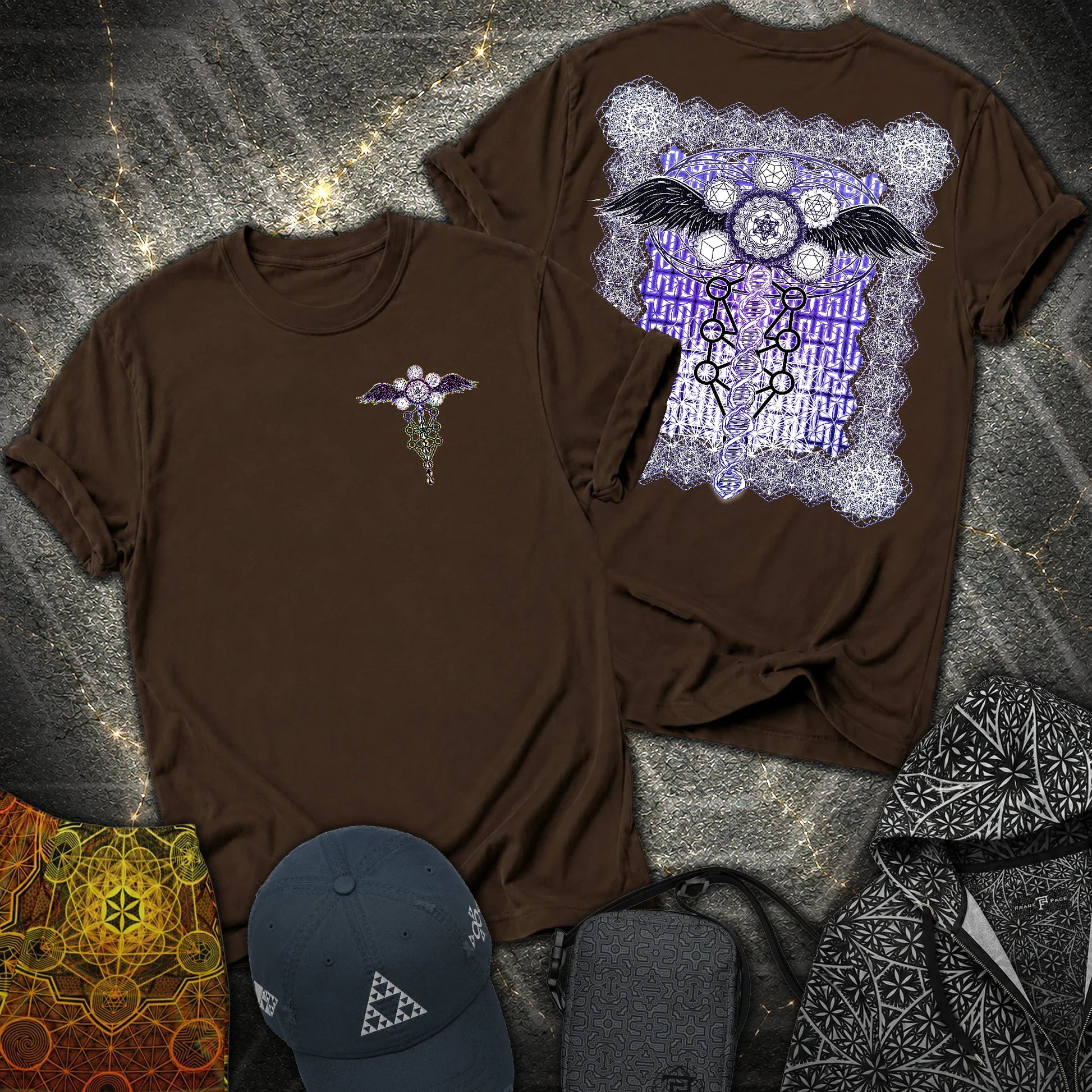 Winged Metatron DNA 2 Sided T-Shirt - Winged Metatron DNA 2 Sided T-Shirt - Dark Chocolate
