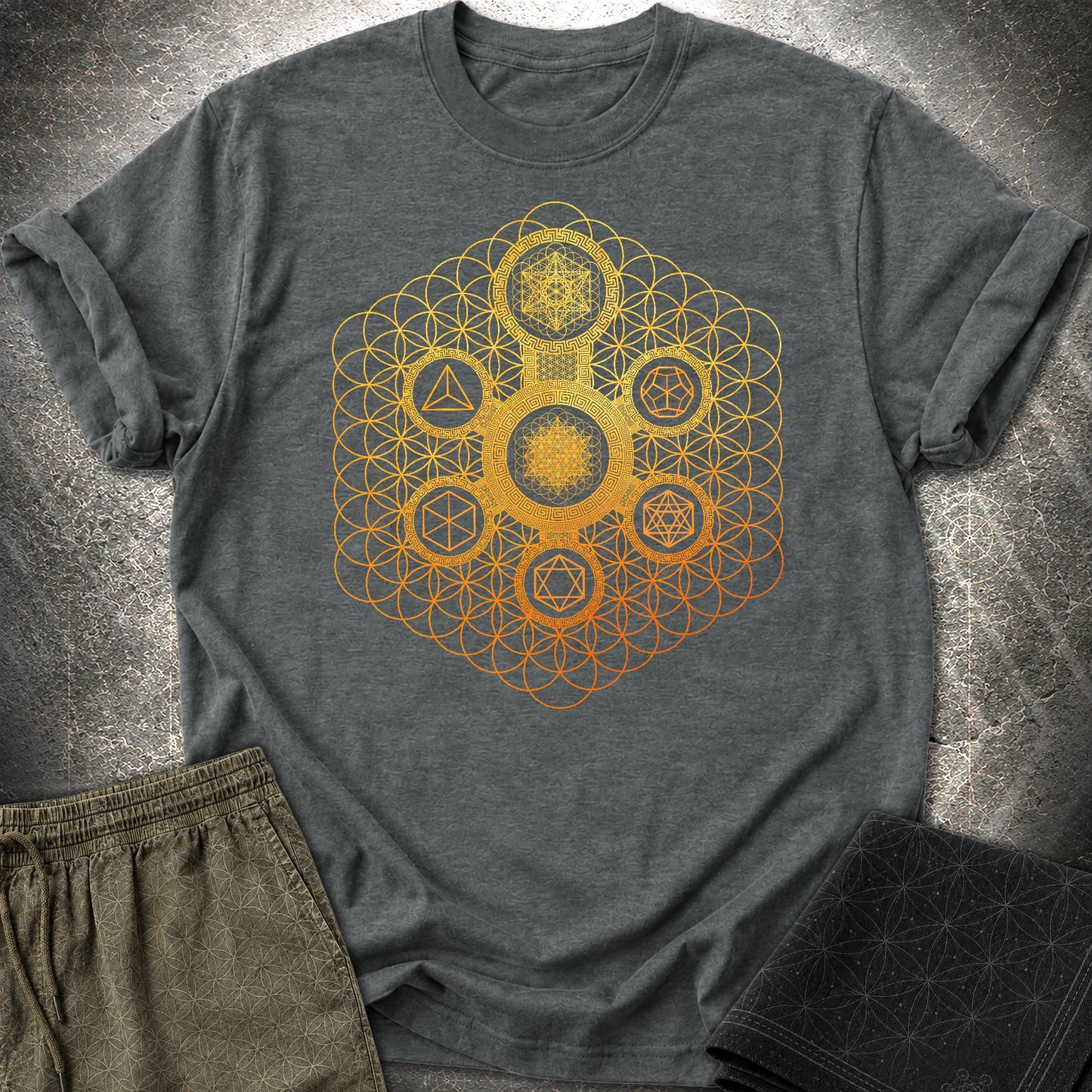 Metatron's Platonic Solids T-Shirt - Metatron's Platonic Solids T-Shirt - Dark Heather