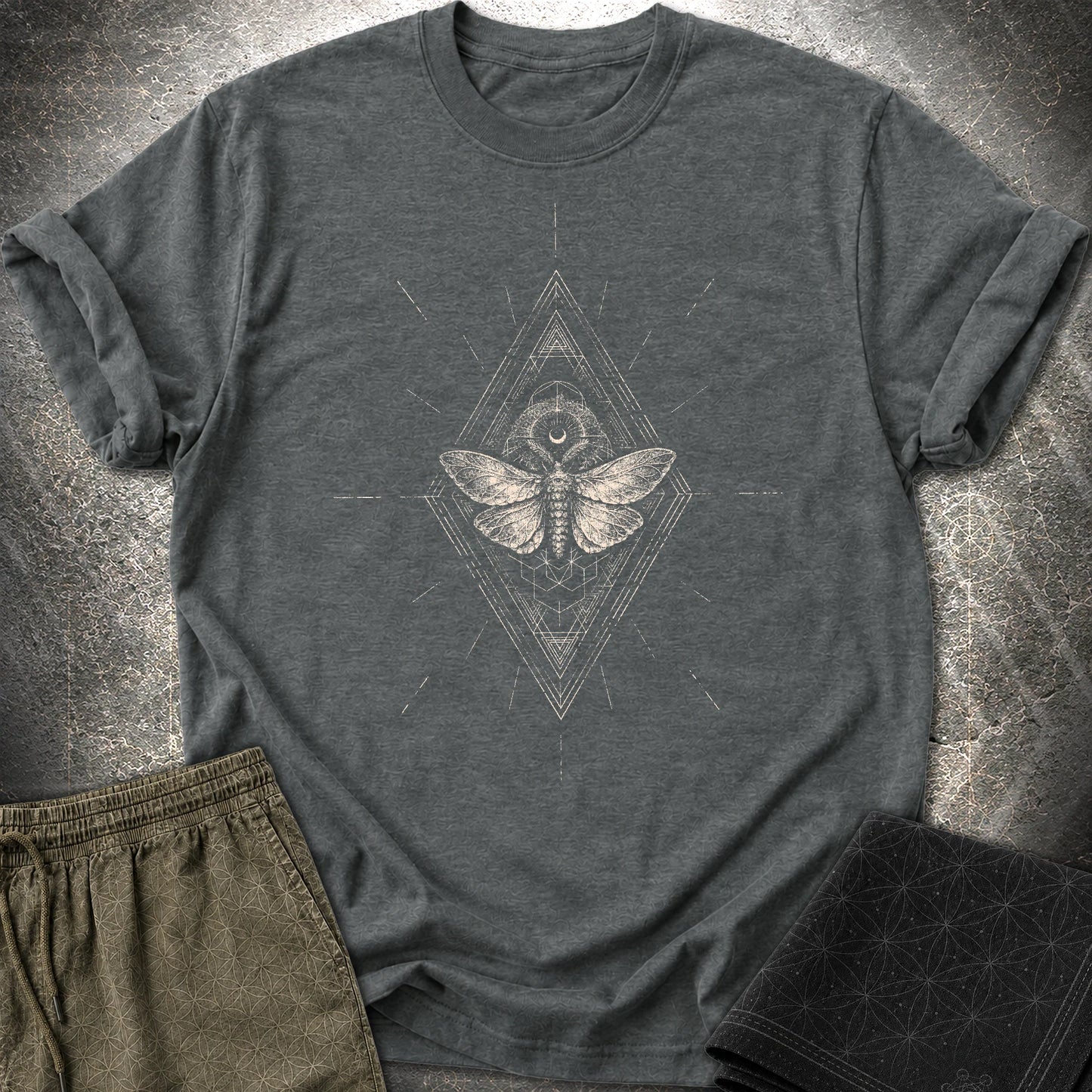 Third Eye Moth T-Shirt, Sacred Geometry Moth Shirt, Mystical Occult Graphic Tee - Third Eye Moth T-Shirt, Sacred Geometry Moth Shirt, Mystical Occult Graphic Tee - Dark Heather