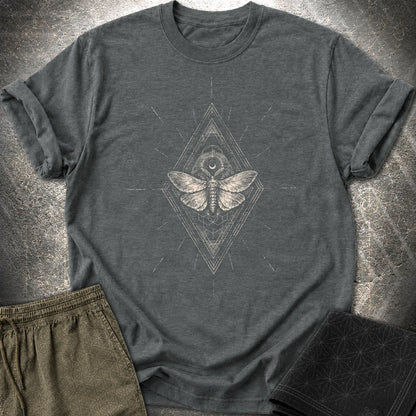 Third Eye Moth T-Shirt, Sacred Geometry Moth Shirt, Mystical Occult Graphic Tee - Third Eye Moth T-Shirt, Sacred Geometry Moth Shirt, Mystical Occult Graphic Tee - Dark Heather