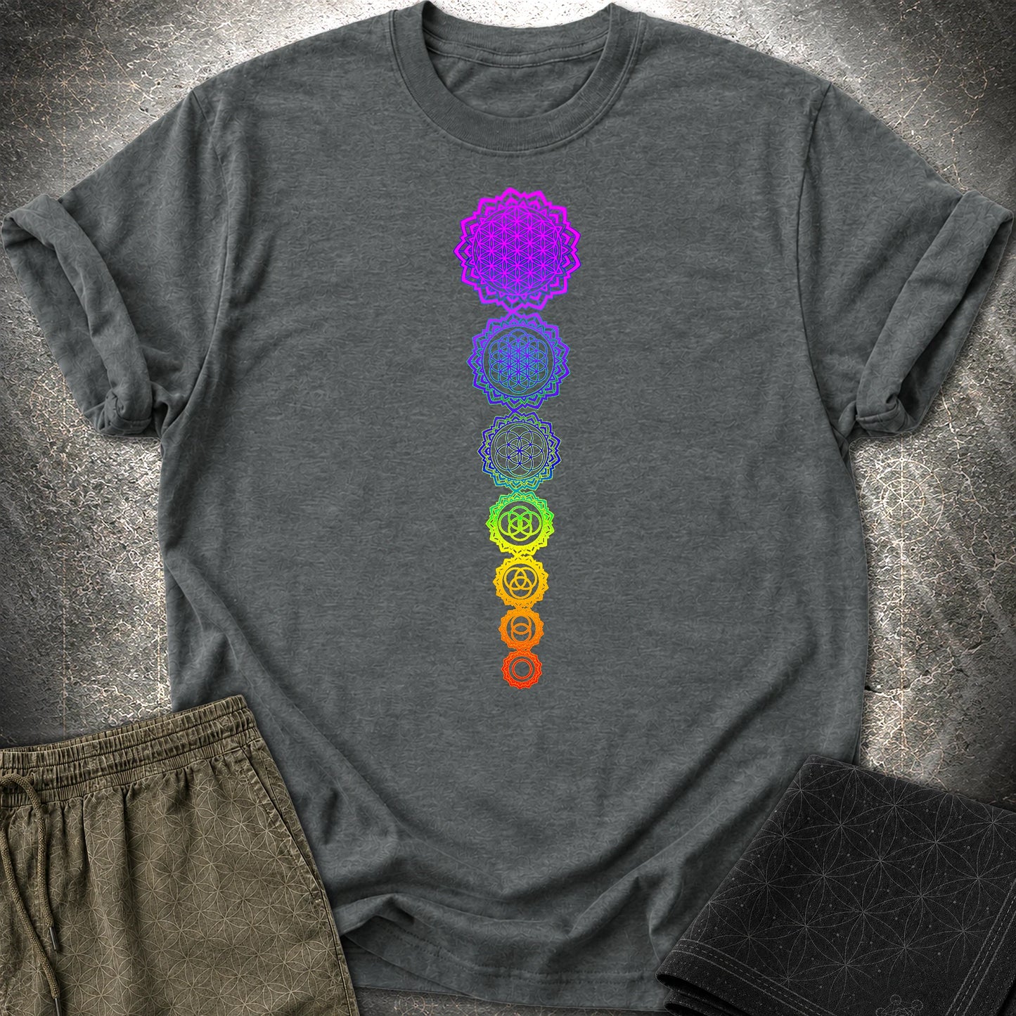 Flower Of Life Chakras T-Shirt - Flower Of Life Chakras T-Shirt - Dark Heather