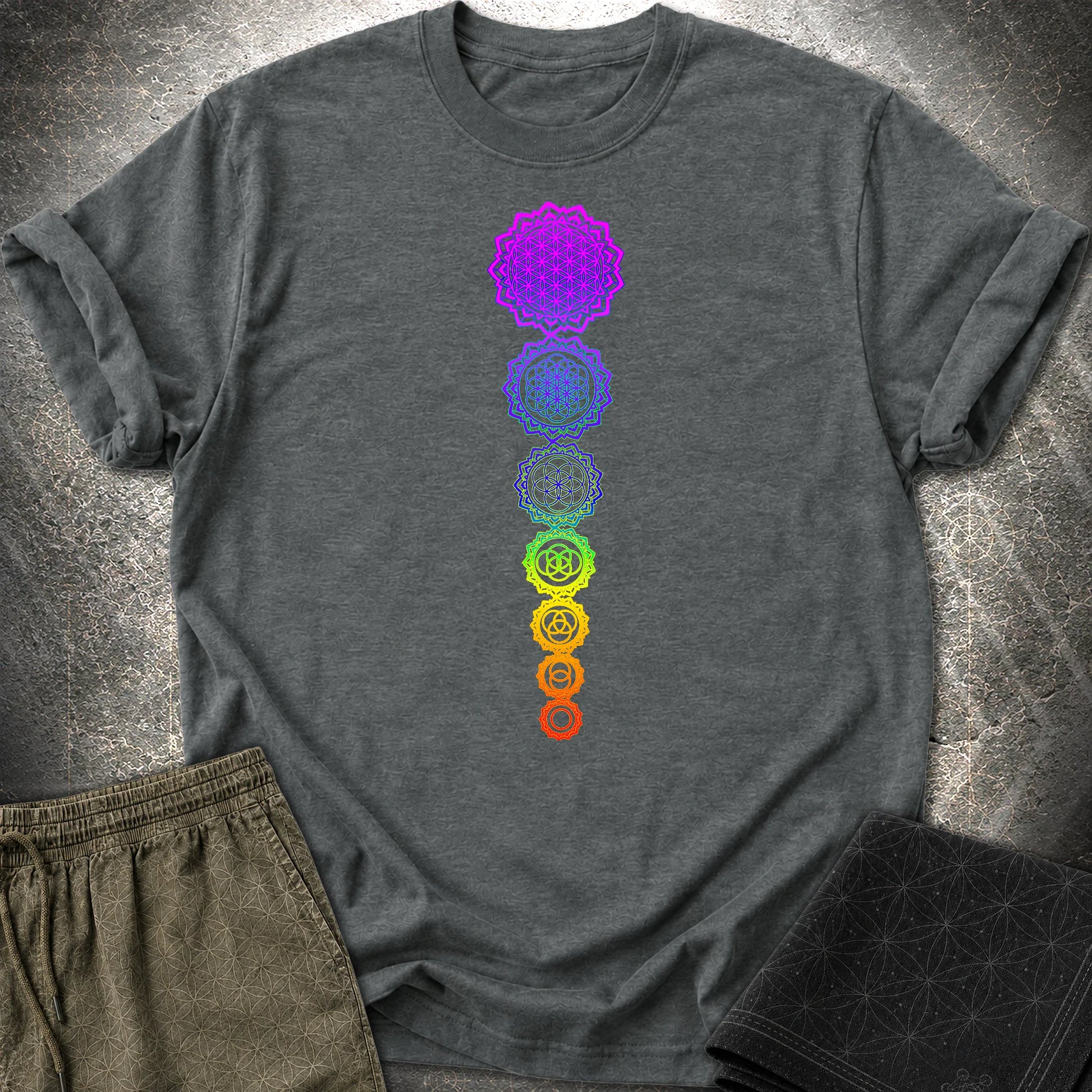 Flower Of Life Chakras T-Shirt - Flower Of Life Chakras T-Shirt - Dark Heather
