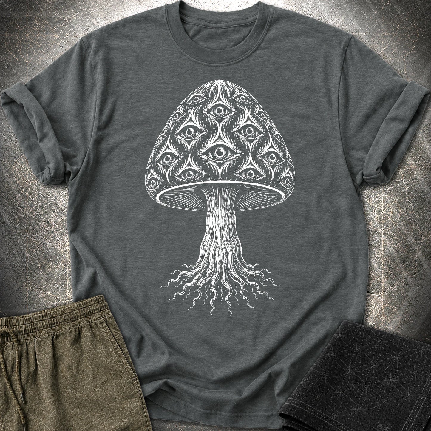 All-Seeing Mushroom - All-Seeing Mushroom T-Shirt - Dark Heather
