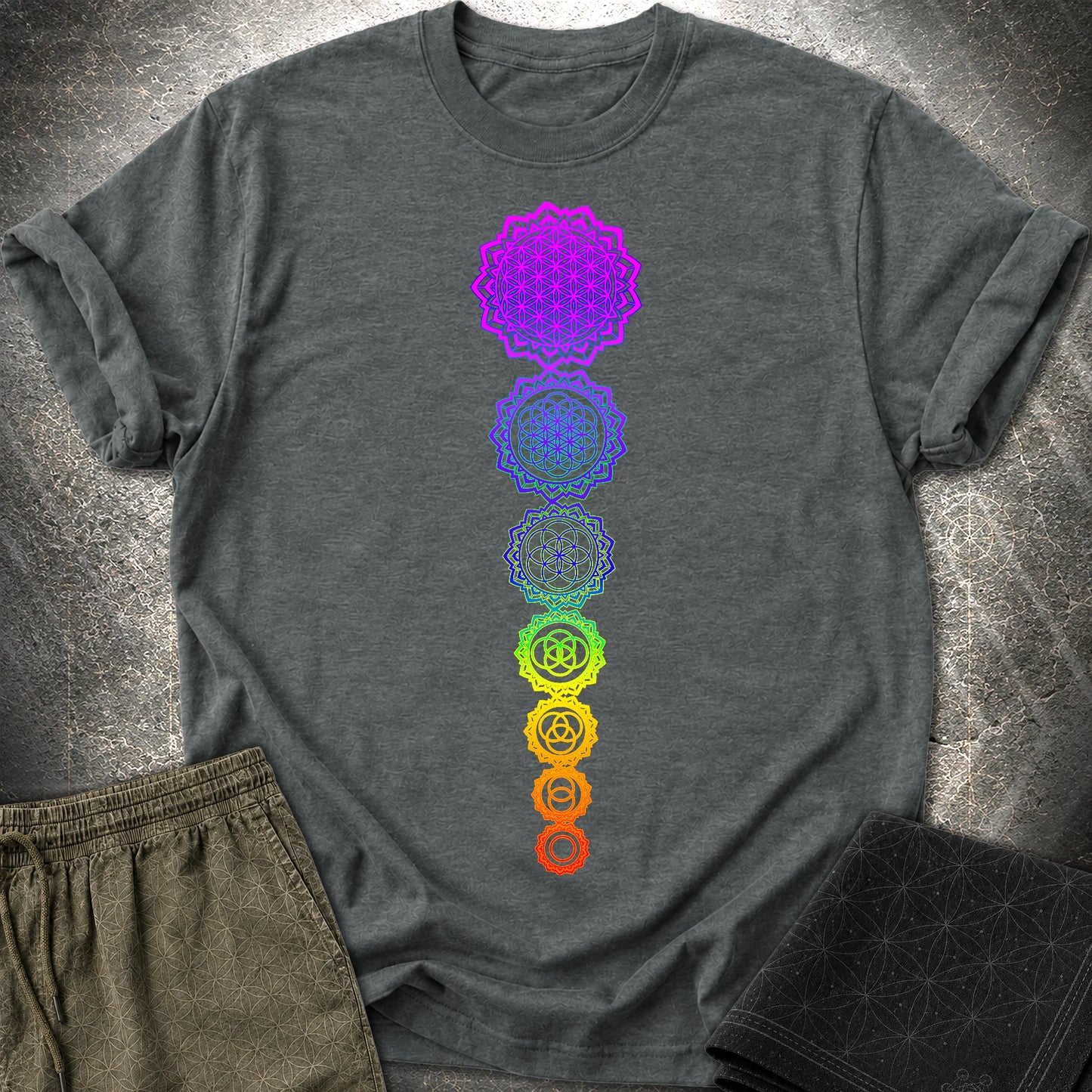 Flower Of Life Chakras T-Shirt - Flower Of Life Chakras T-Shirt - Dark Heather