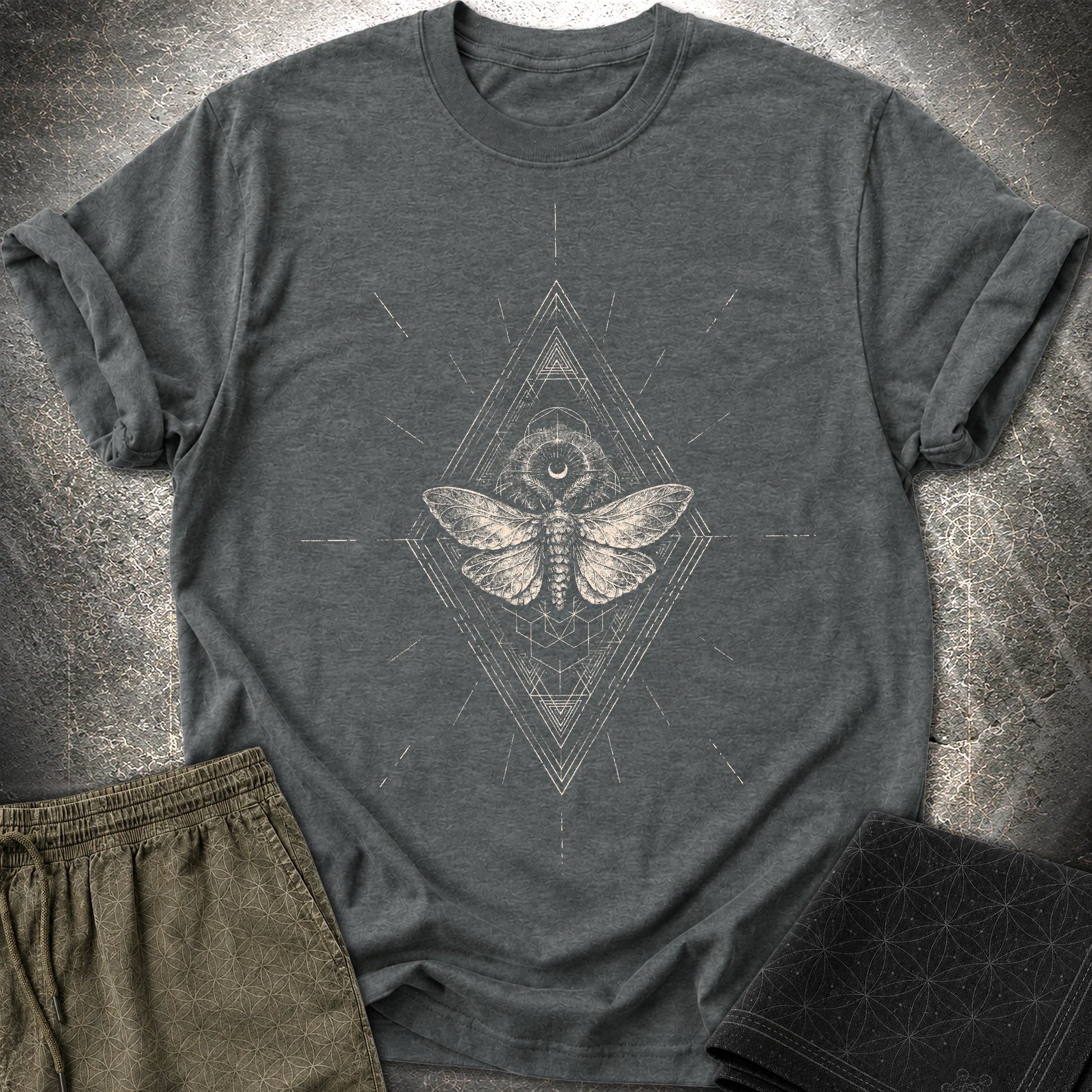 Third Eye Moth T-Shirt, Sacred Geometry Moth Shirt, Mystical Occult Graphic Tee - Third Eye Moth T-Shirt, Sacred Geometry Moth Shirt, Mystical Occult Graphic Tee - Dark Heather