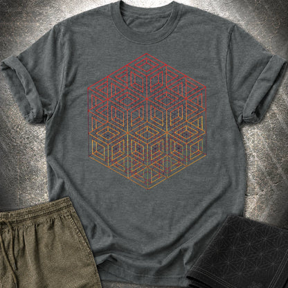 3D Wireframe Cube T-Shirt - 3D Wireframe Cube T-Shirt - Dark Heather