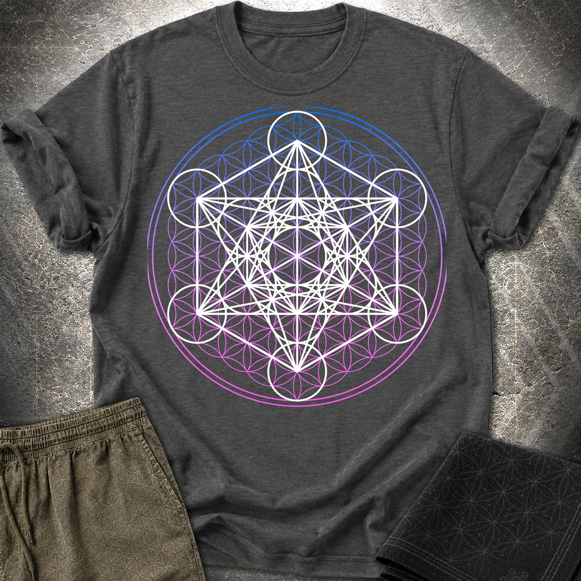White Metatron Gradient Flower T-Shirt - White Metatron Gradient Flower T-Shirt - Dark Heather Grey