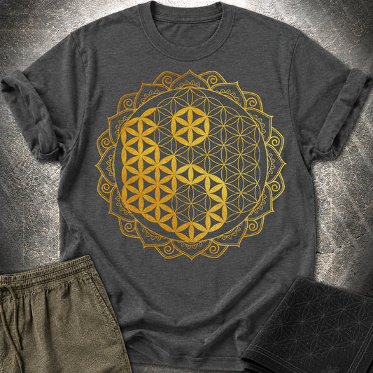 Yin Yang Gold Mandala - Yin Yang Gold Mandala T-Shirt - Dark Heather Grey
