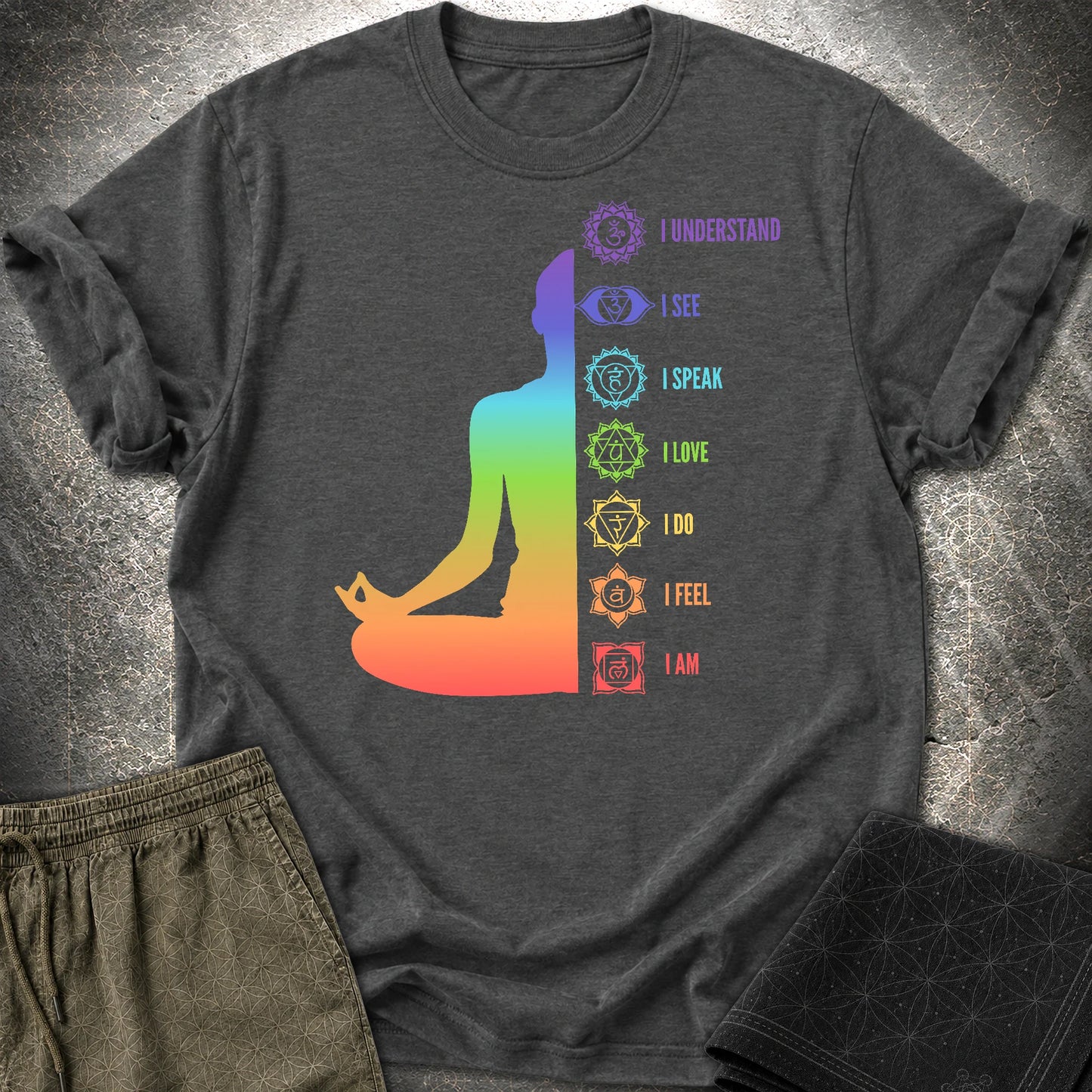 Chakras Meditation T-Shirt - Chakras Meditation T-Shirt - Dark Heather Grey