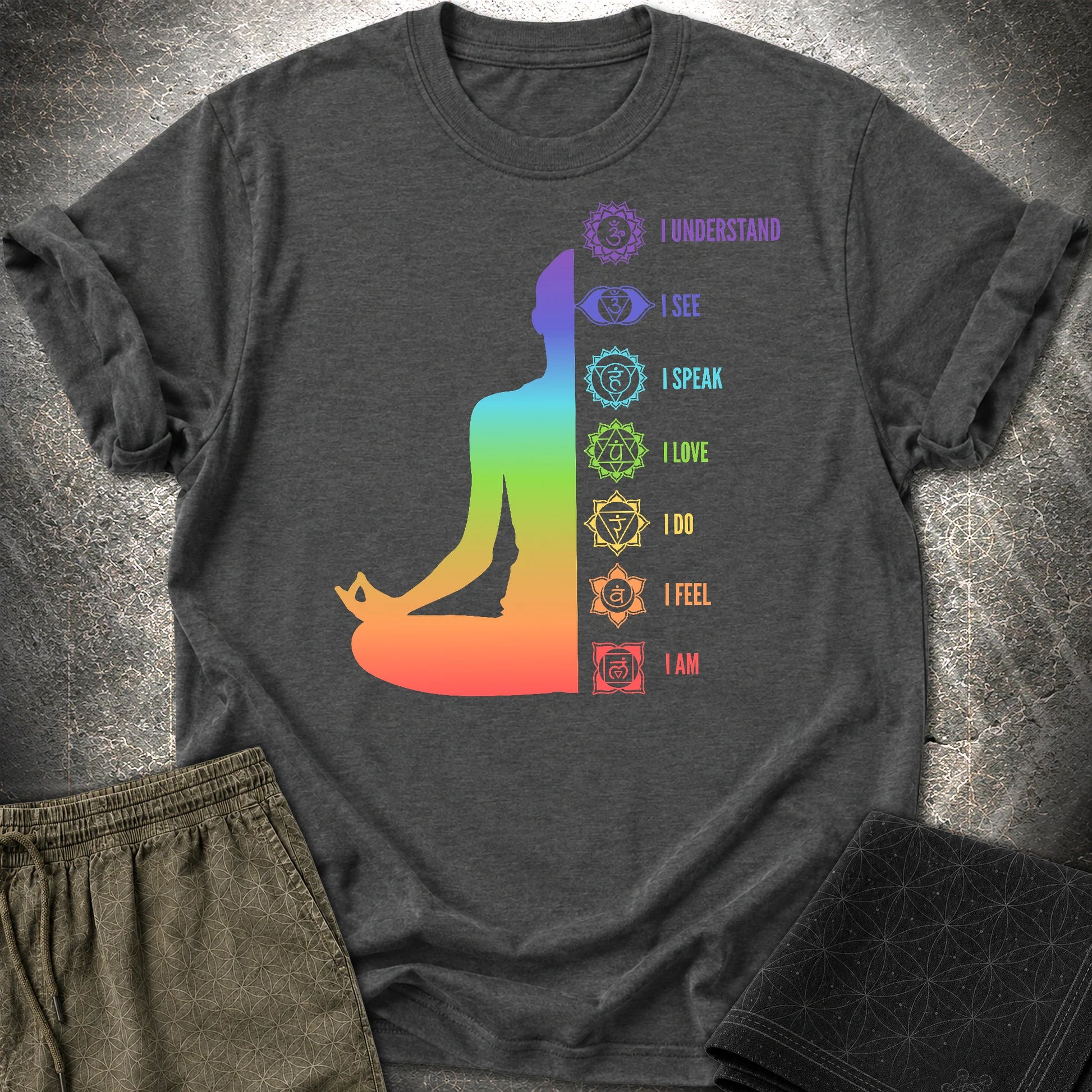 Chakras Meditation T-Shirt - Chakras Meditation T-Shirt - Dark Heather Grey