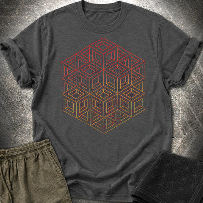 3D Wireframe Cube T-Shirt - 3D Wireframe Cube T-Shirt - Dark Heather Grey