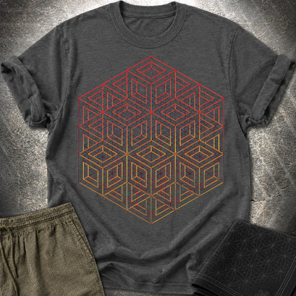 3D Wireframe Cube T-Shirt - 3D Wireframe Cube T-Shirt - Dark Heather Grey