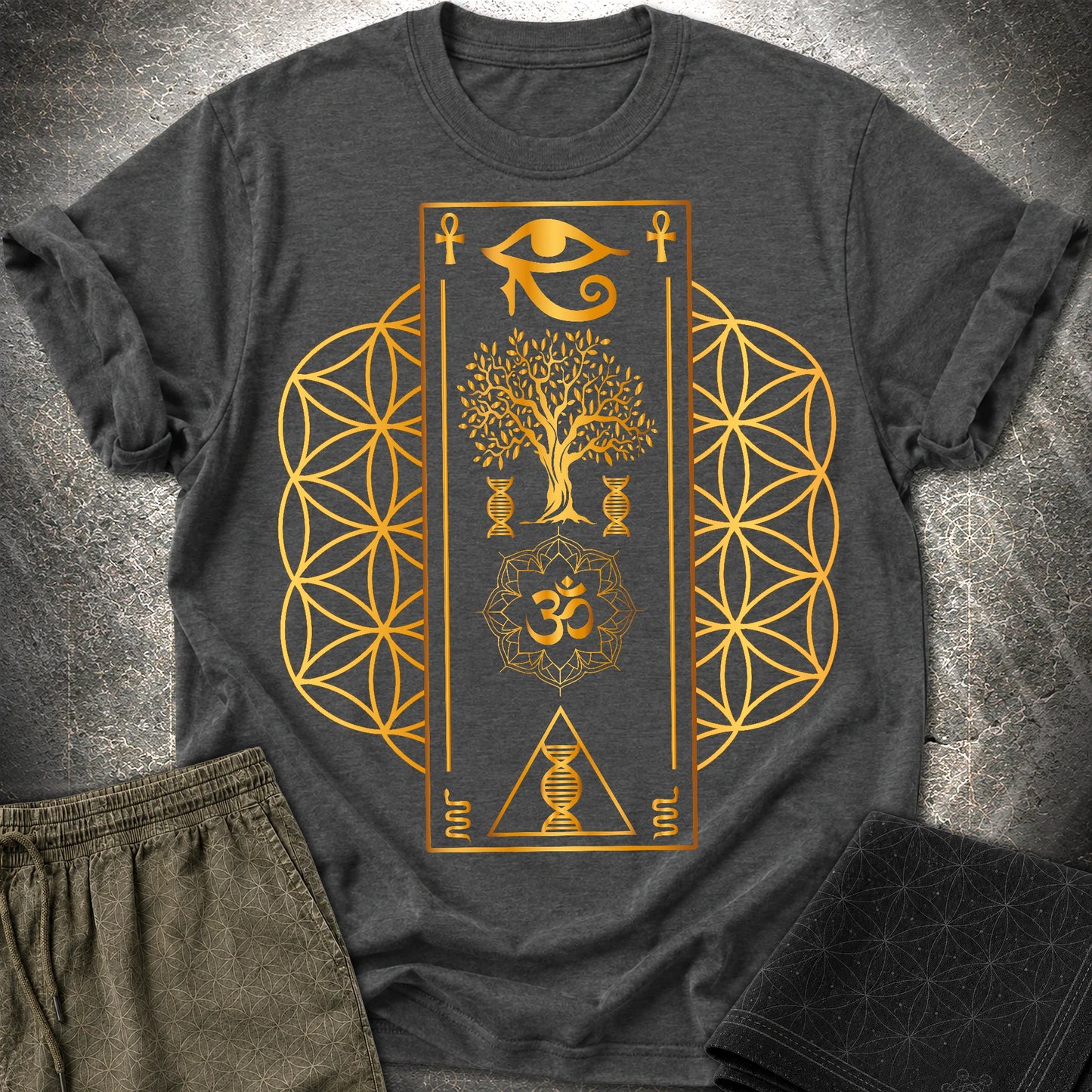 Flower Of Life Horus Egypt T-Shirt - Flower Of Life Horus Egypt T-Shirt - Dark Heather Grey