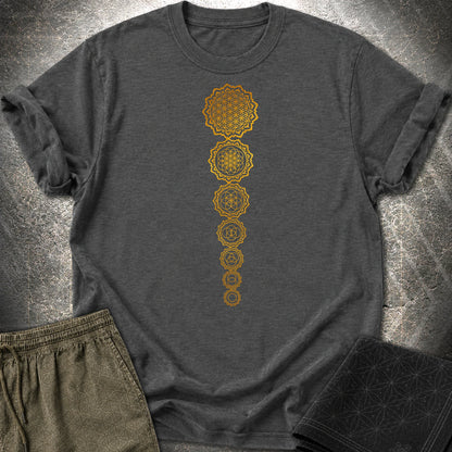 Gold Flower Of lIfe Chakras T-Shirt - Gold Flower Of lIfe Chakras T-Shirt - Dark Heather Grey