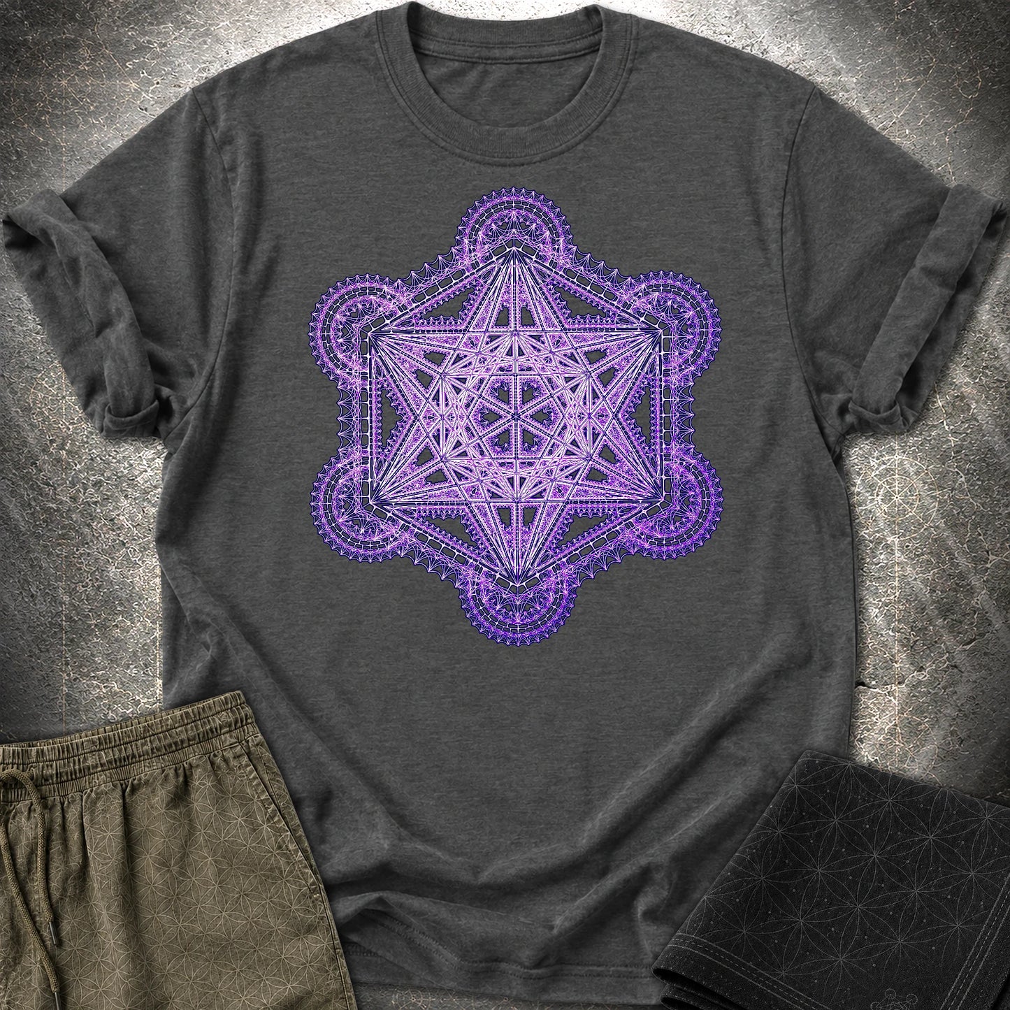 Intricate Metatron's Cube T-Shirt - Intricate Metatron's Cube T-Shirt - Dark Heather Grey