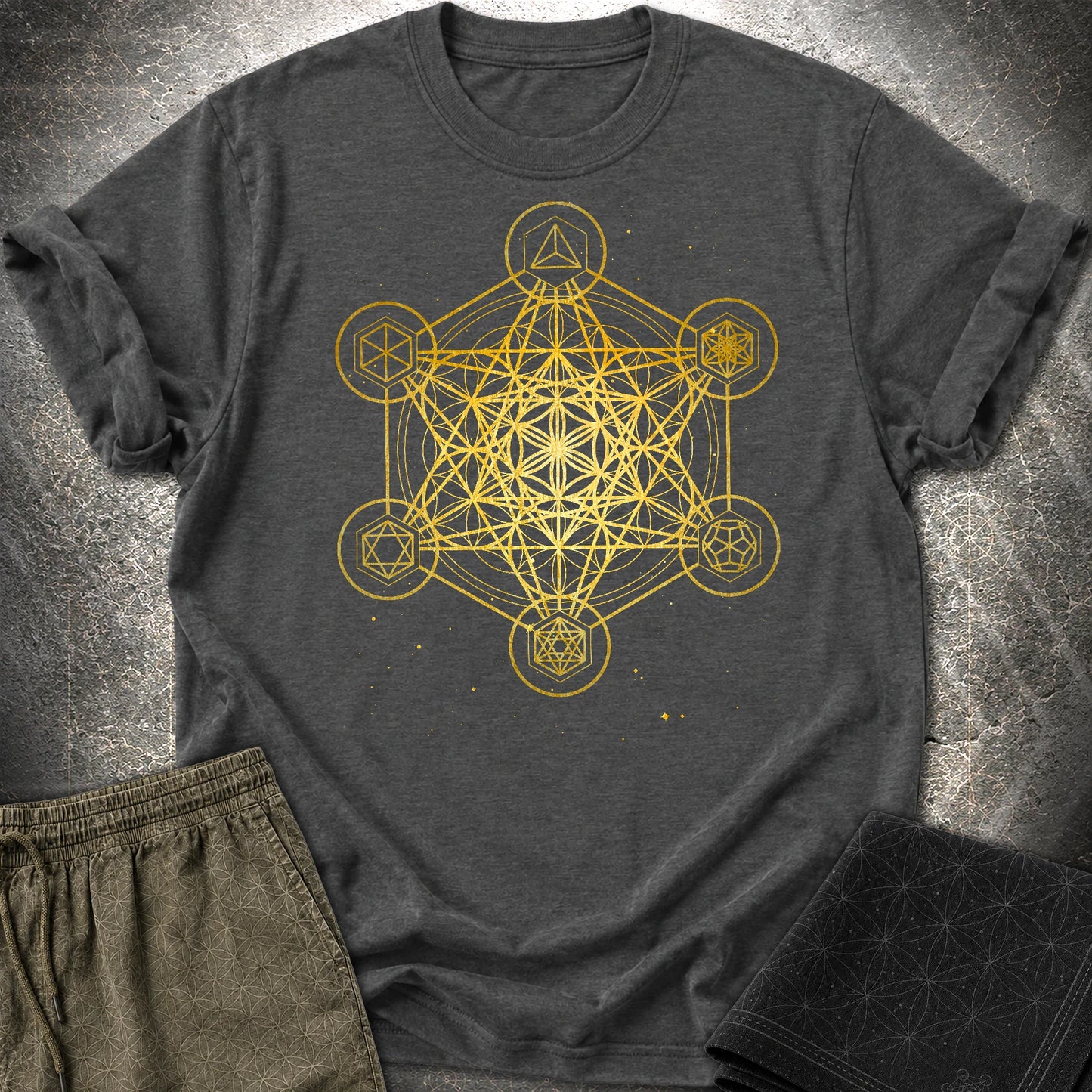 Metatron's Cube Platonic Solids T-Shirt - Metatron's Cube Platonic Solids T-Shirt - Dark Heather Grey