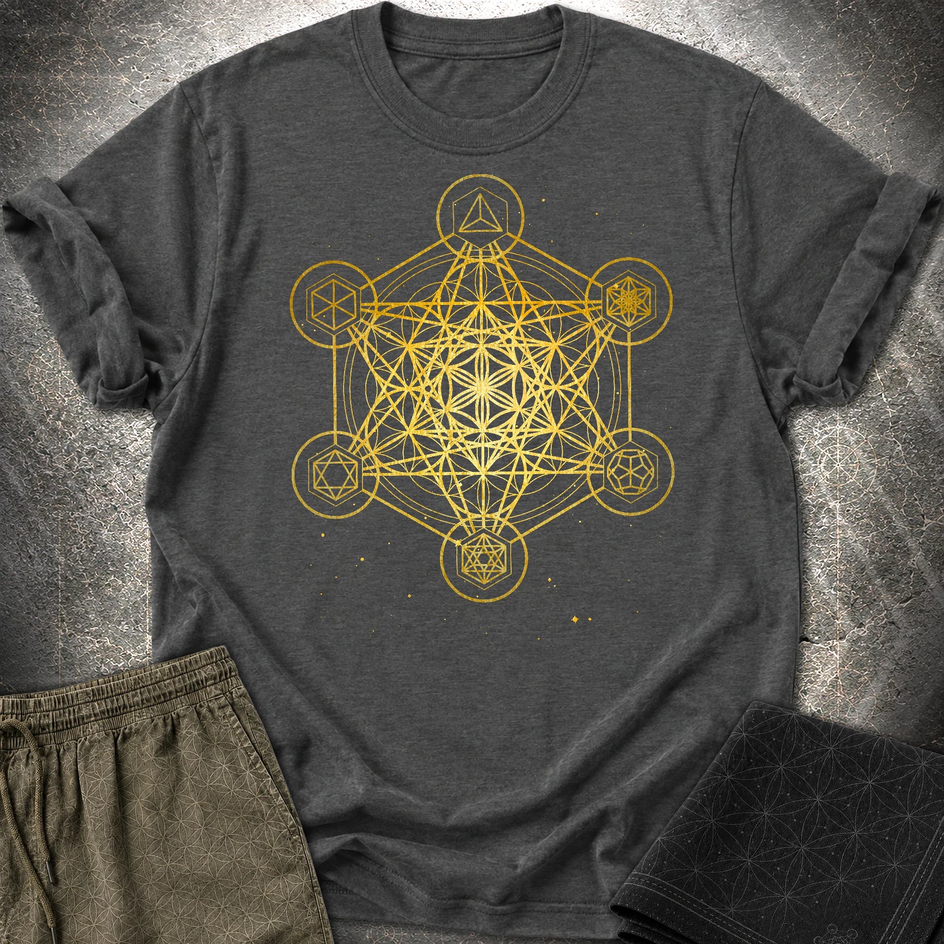 Metatron's Cube Platonic Solids T-Shirt - Metatron's Cube Platonic Solids T-Shirt - Dark Heather Grey