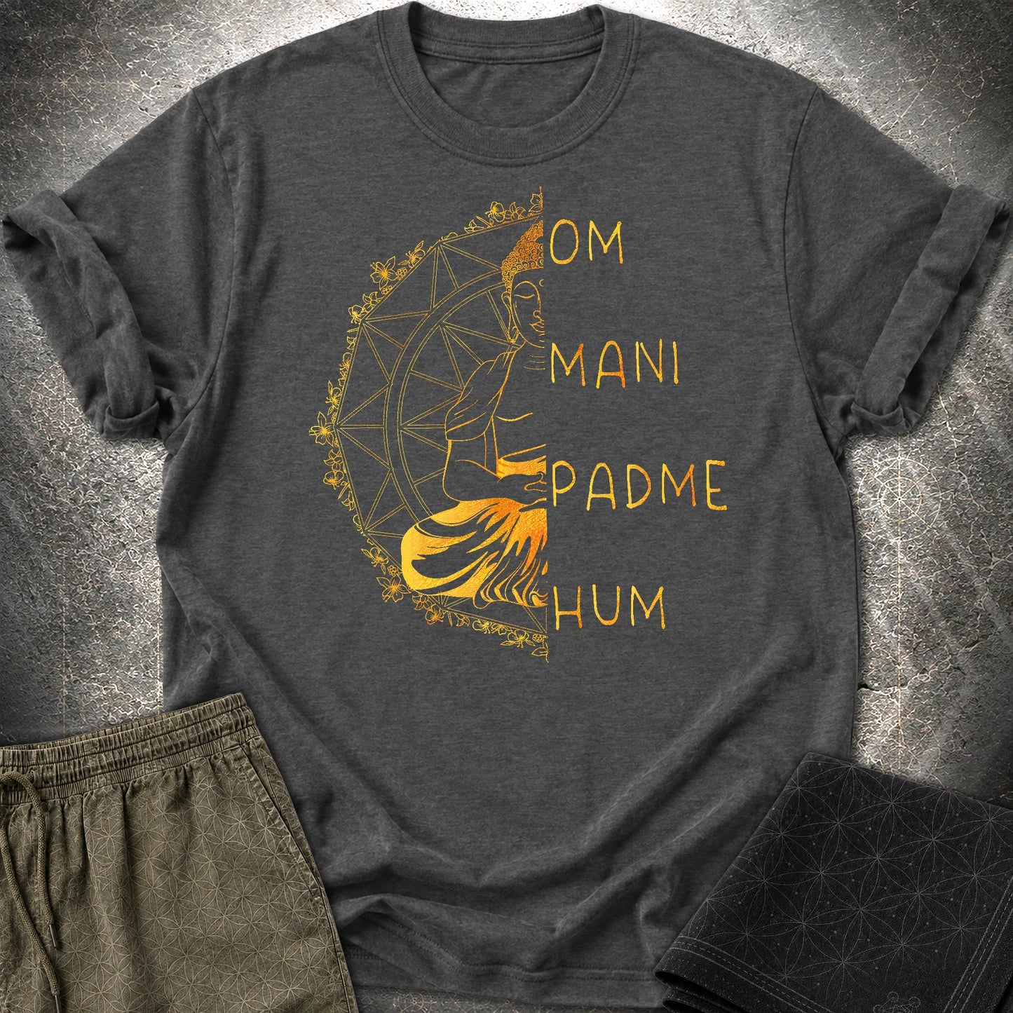 Om Mani Padme Hum Buddha T-Shirt - Om Mani Padme Hum Buddha T-Shirt - Dark Heather Grey