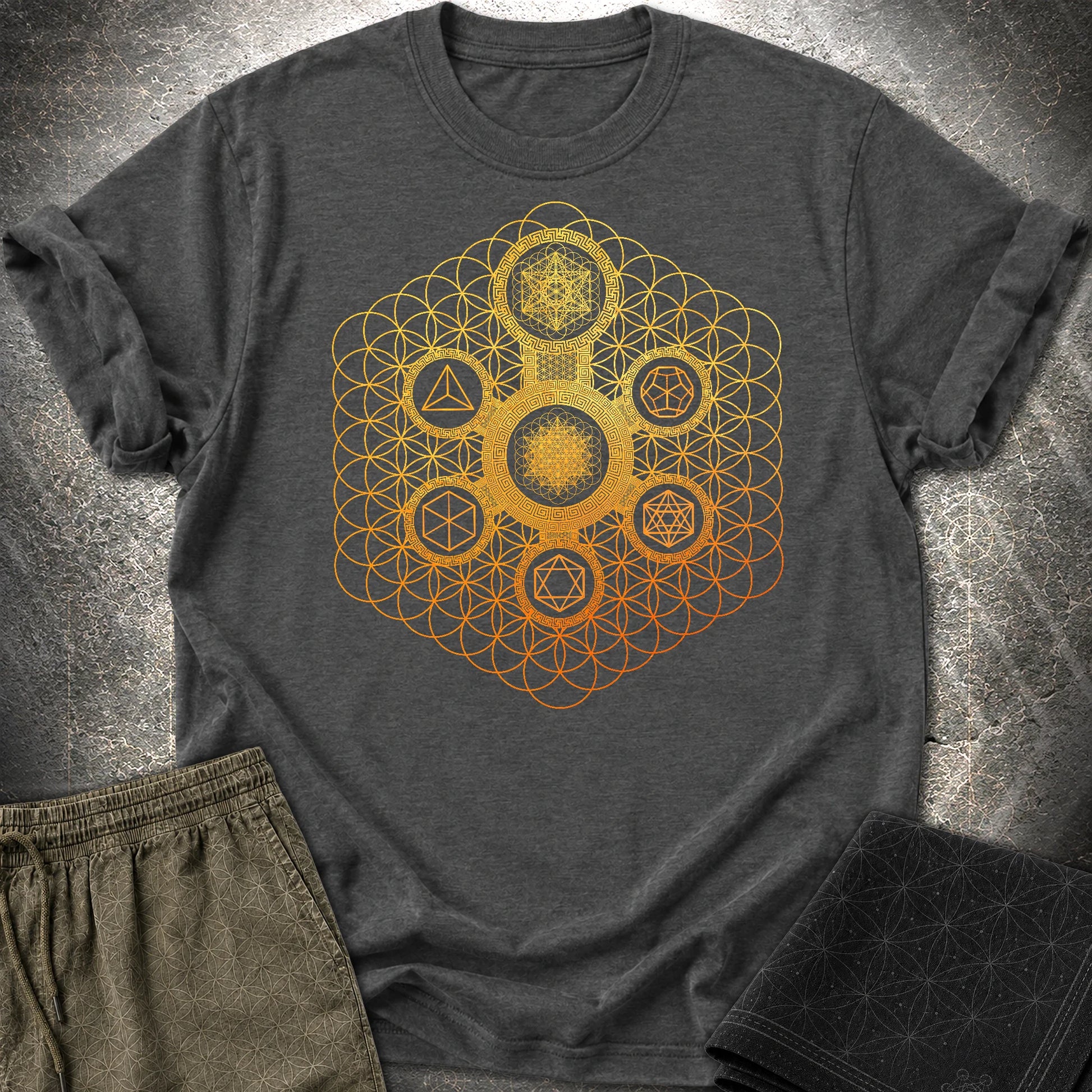 Metatron's Platonic Solids T-Shirt - Metatron's Platonic Solids T-Shirt - Dark Heather Grey